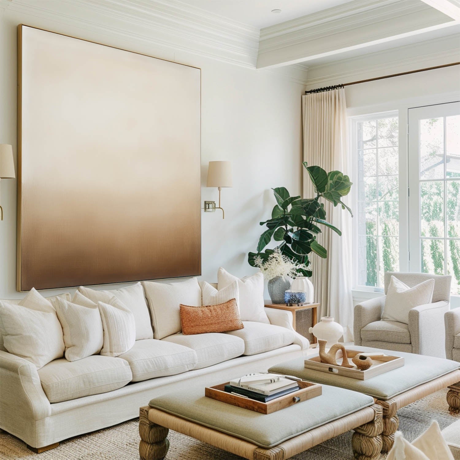 Neutral Taupe Gradient Wash Square Canvas Art