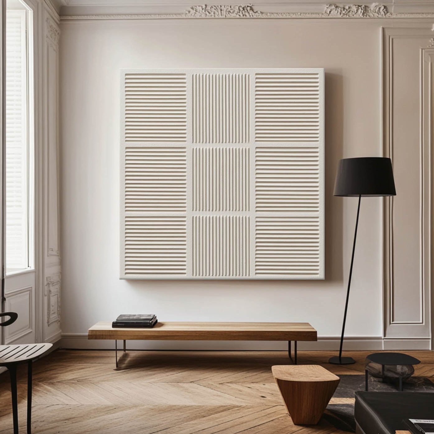 Elowen Beige Geometric Grid Canvas Wall Art