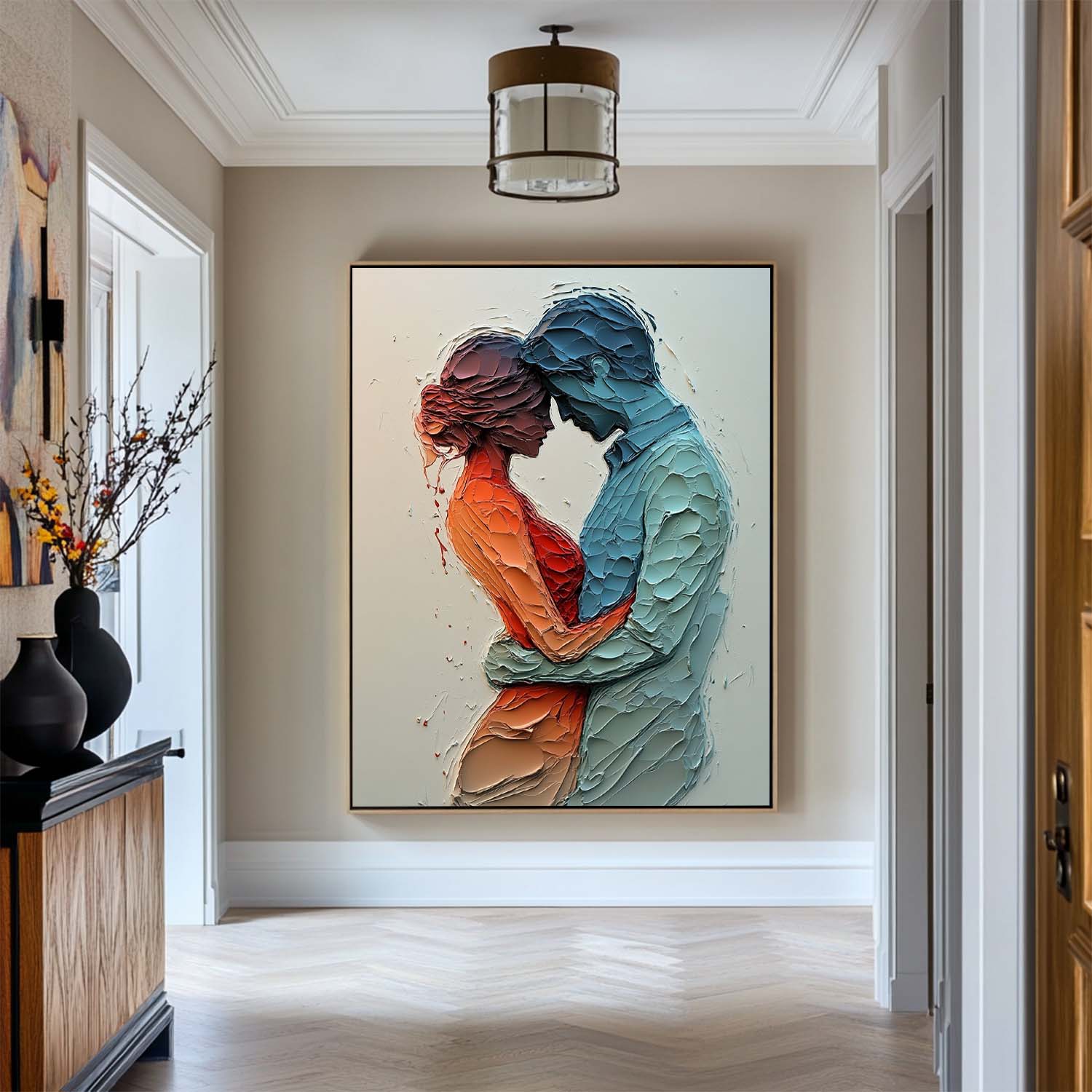 Zora Embracing Couple Textured Canvas Art