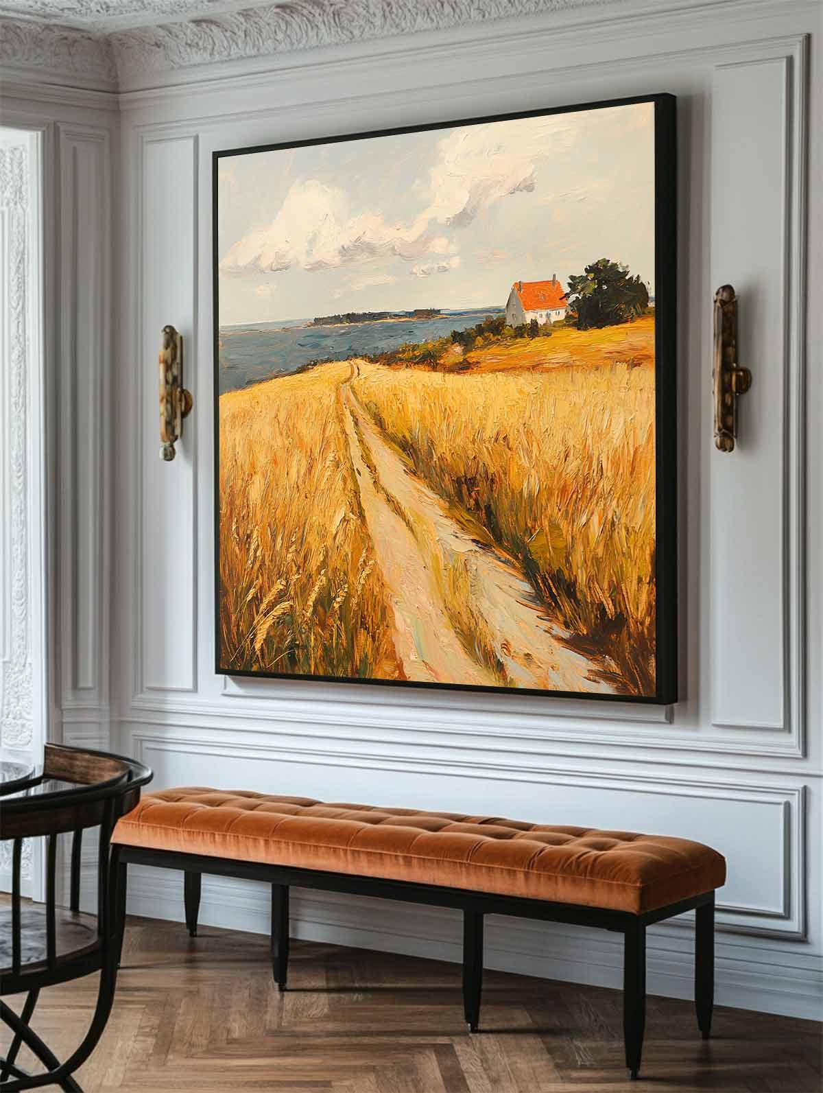 Golden Wheat Field Rural Landscape Painting