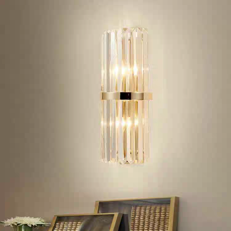 Ray Modern Cylindrical Metal/Crystal Wall Lamp, Gold - Neutralighting