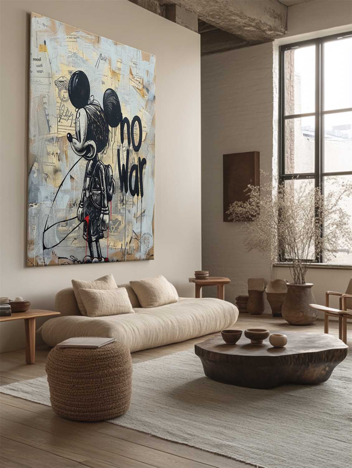 "No War" Motif Mickey Mouse Graffiti Painting