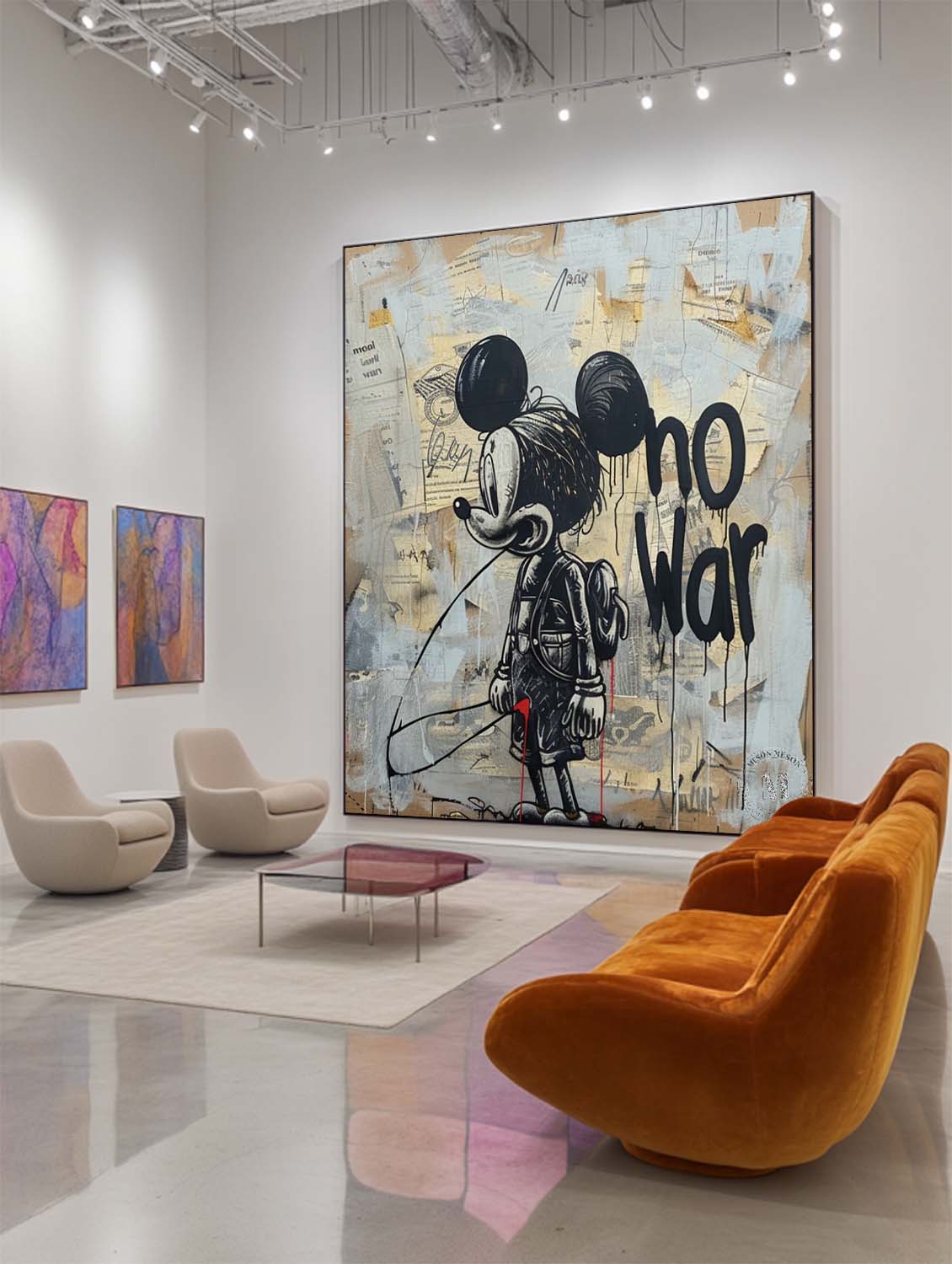 "No War" Motif Mickey Mouse Graffiti Painting
