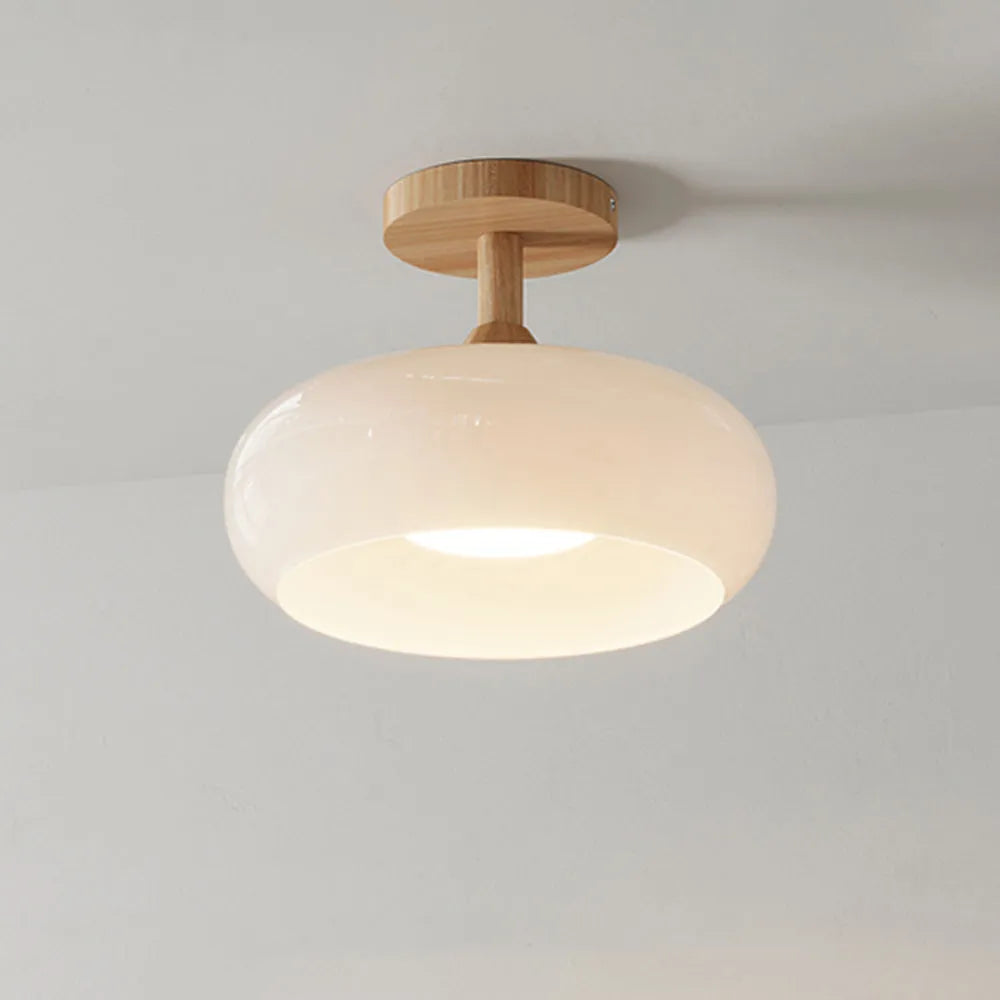Valentina Flush Mount Ceiling Light Cup Minimalist Wood/Glass White/Orange