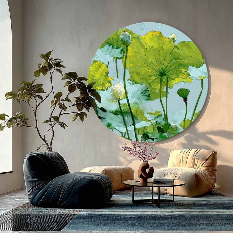 Green Lotus Pond Round Painting