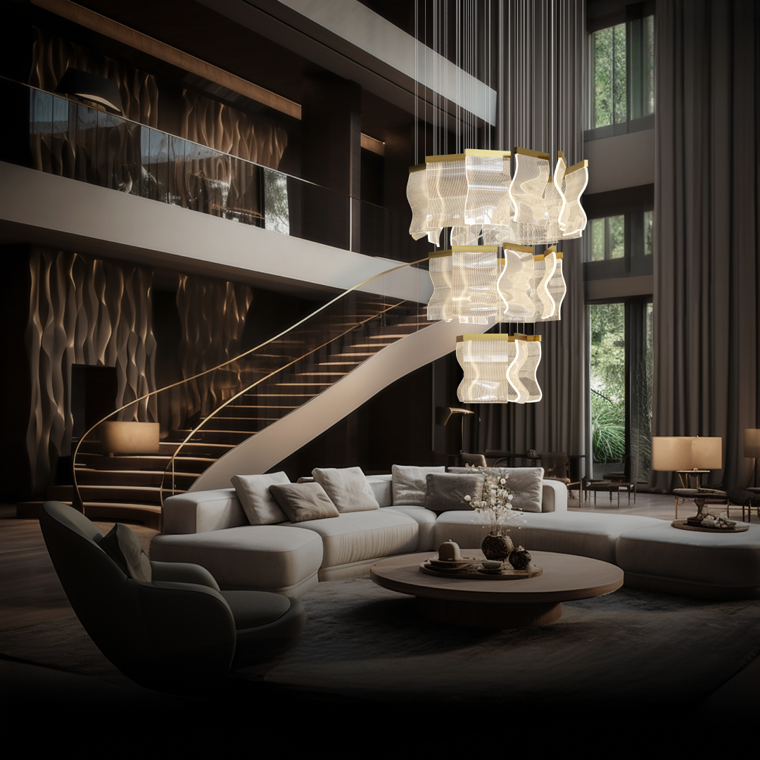 Kristy Industrial Chandelier Wave Acrylic/Metal Gold Bedroom/Living Room - Neutralighting