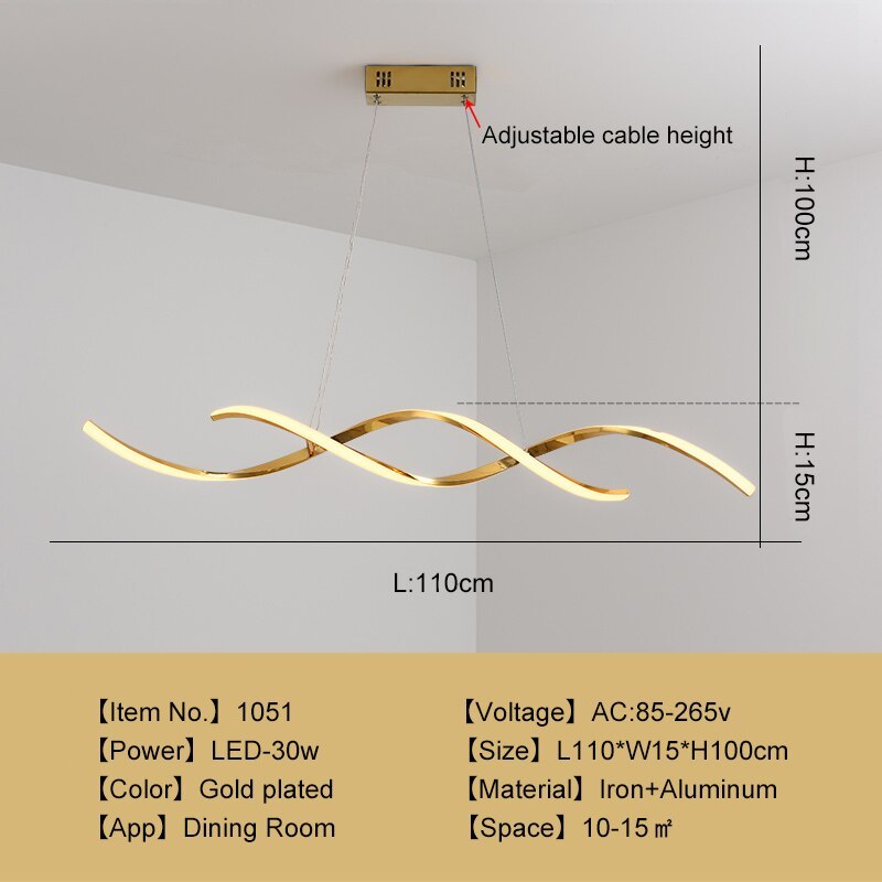 Arisha Modern Wavy Metal/Acrylic Pendant Light, Chrome/Gold - Neutralighting