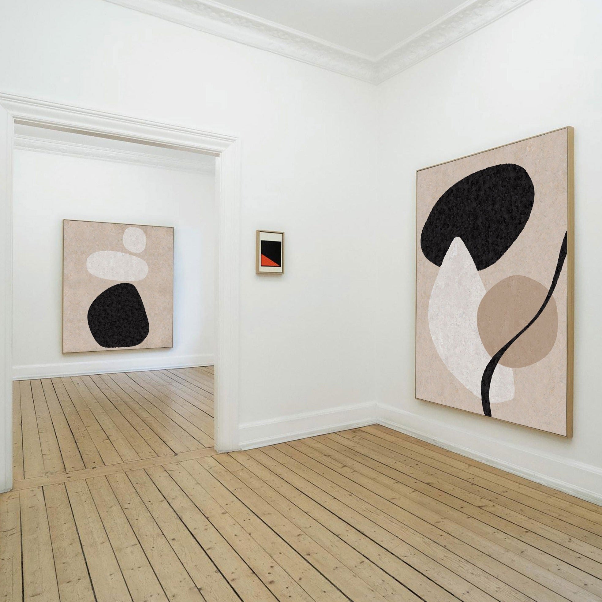 Beige Black Organic Shape Abstract Diptych