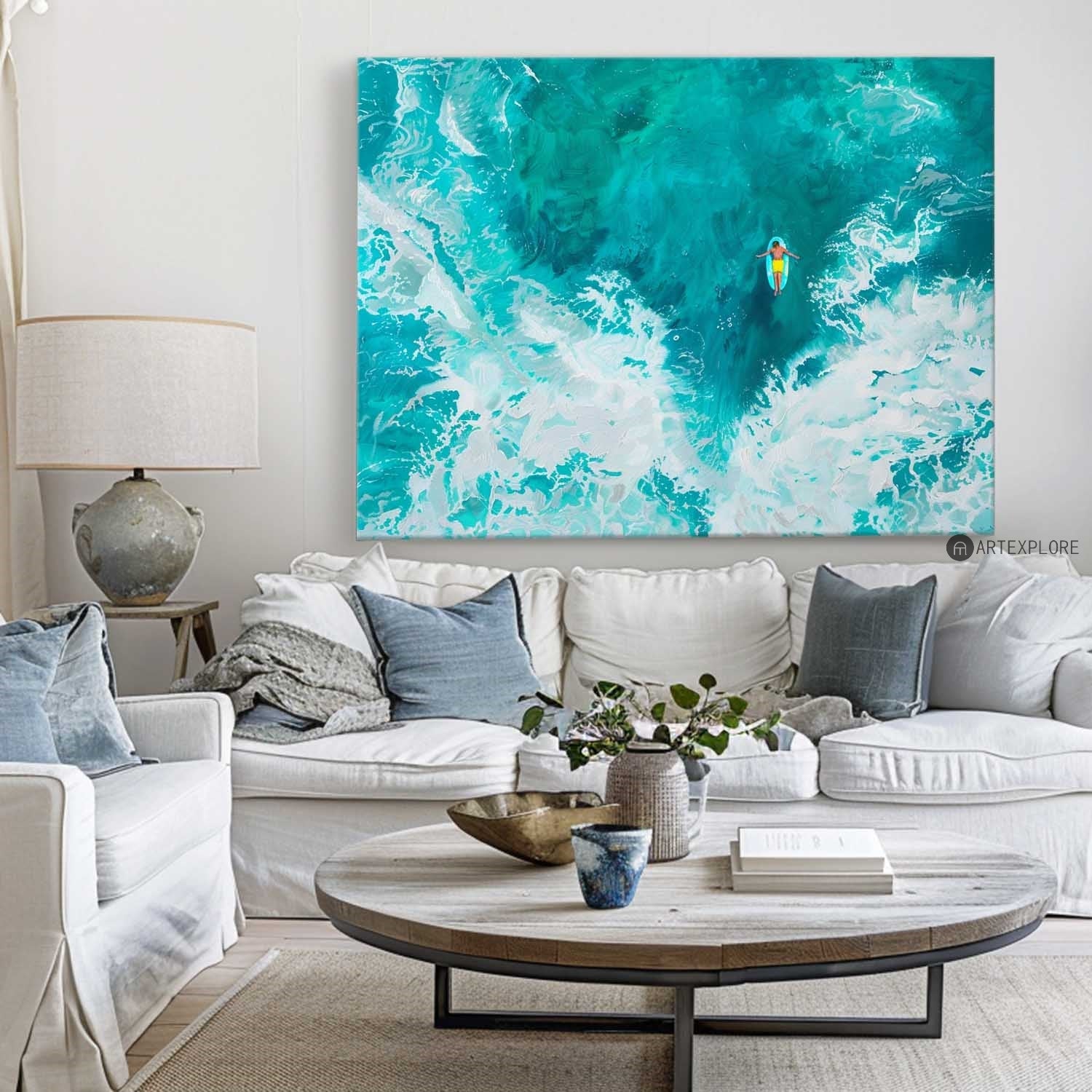 Turquoise Ocean Swirl Figurative Art