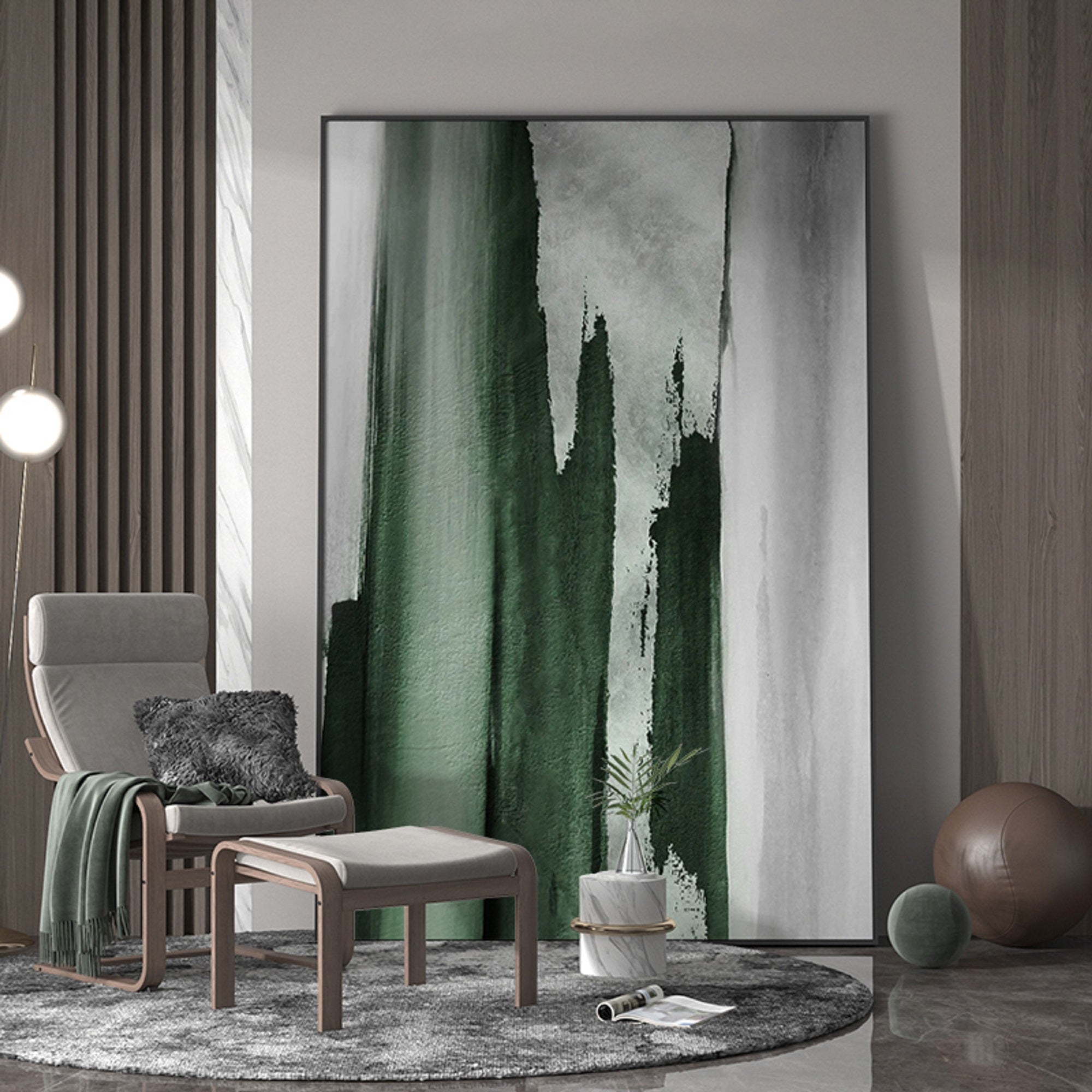 Green And Gold Abstract Painting ABAV132 - Neutralighting