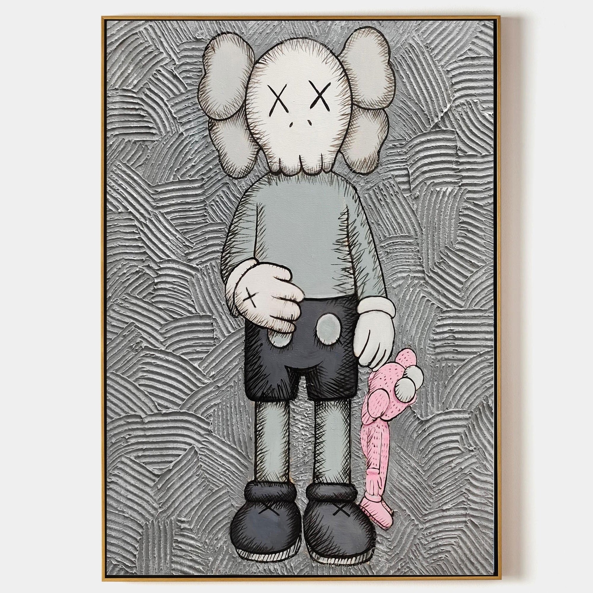 Kaws Companion with Pink Doll Pop Art Painting