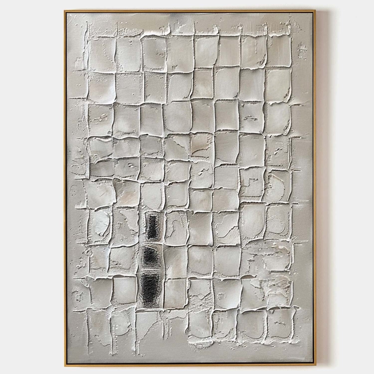 Wall Art Neutral Grid Plaster Painting