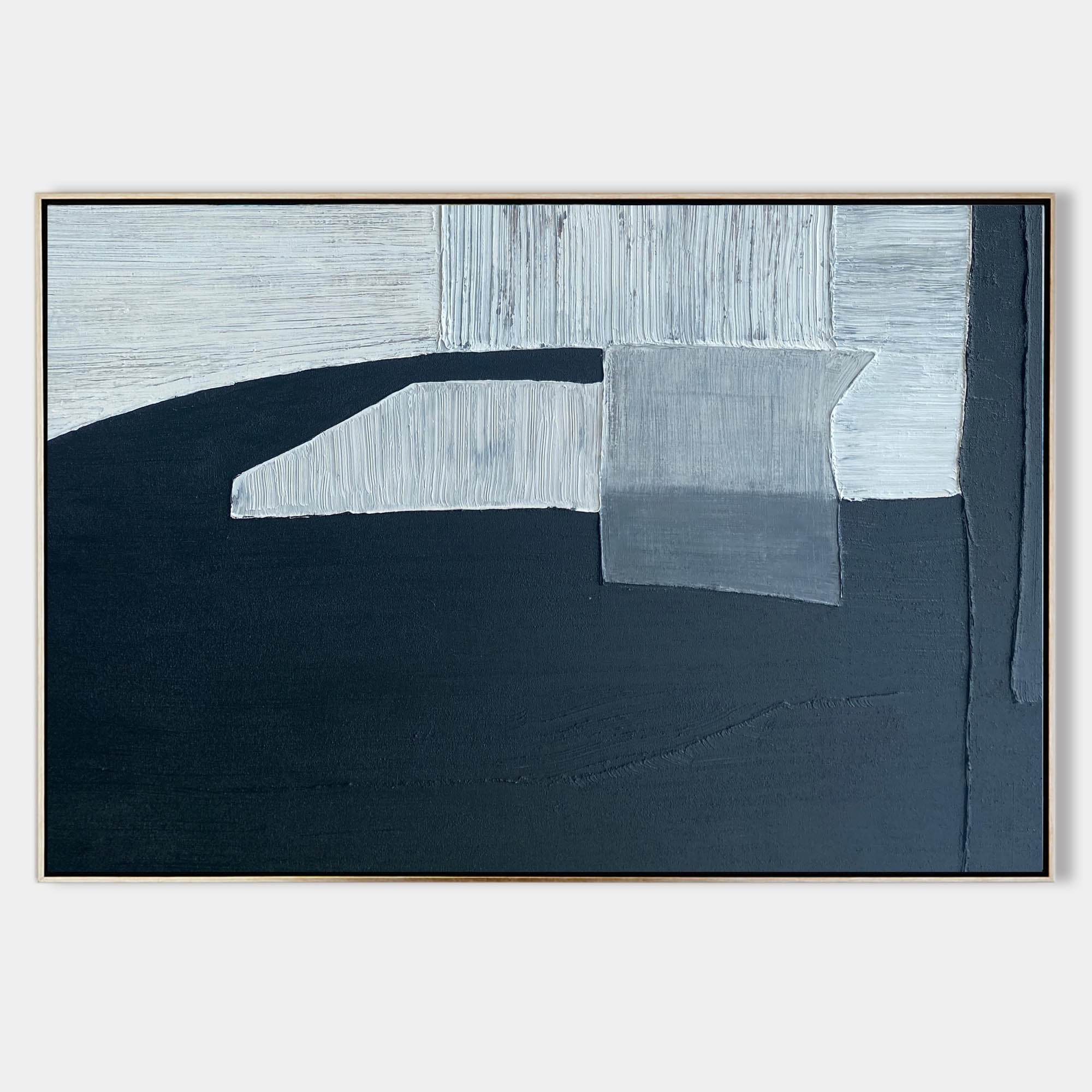 Minimalist Blue White Black Geometric Abstract Painting