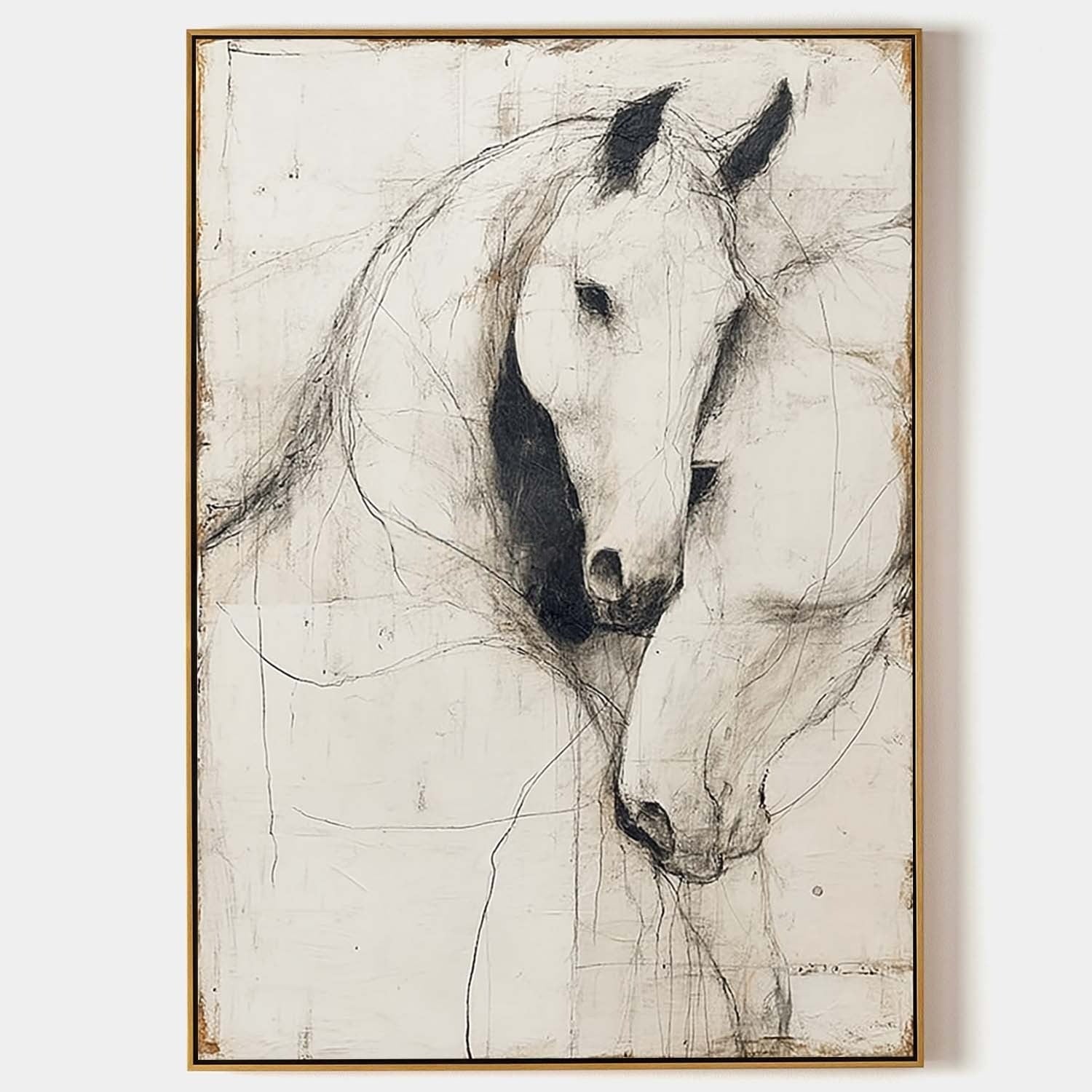Minimalist Two Horses Sketch Painting