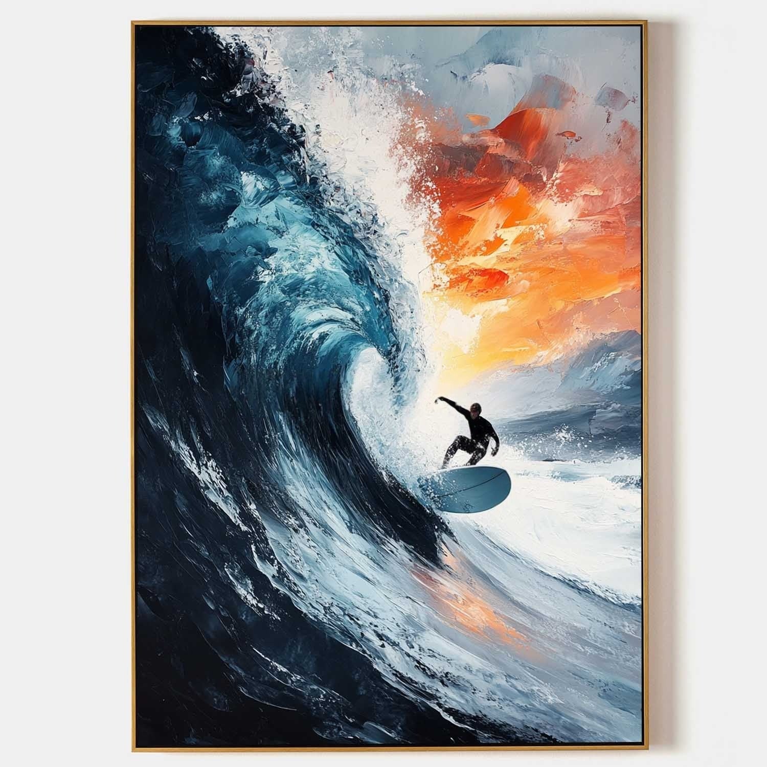 Wall Art Vertical Impressionist Surfing Action Scene Bold
