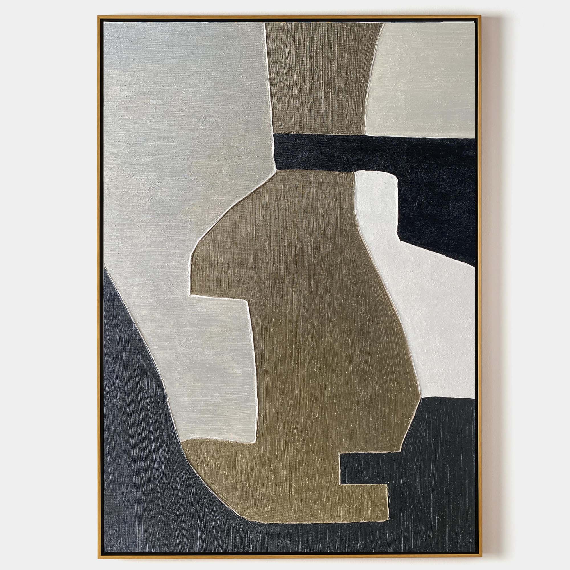 Abstract Black Beige White Geometric Minimalist Painting