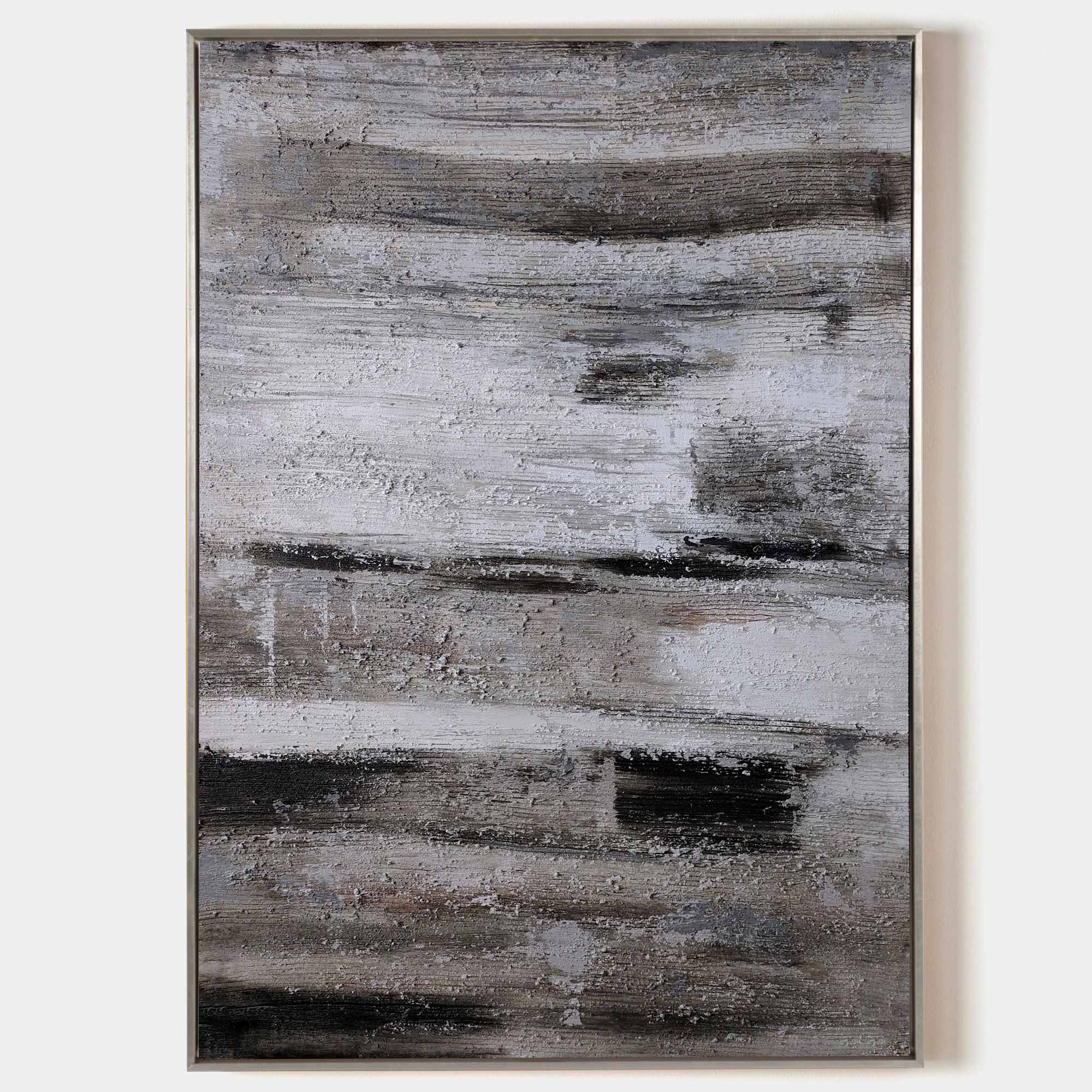Black‑Grey‑White Vertical Abstract Rustic Layered‑Weathered Texture Artwork