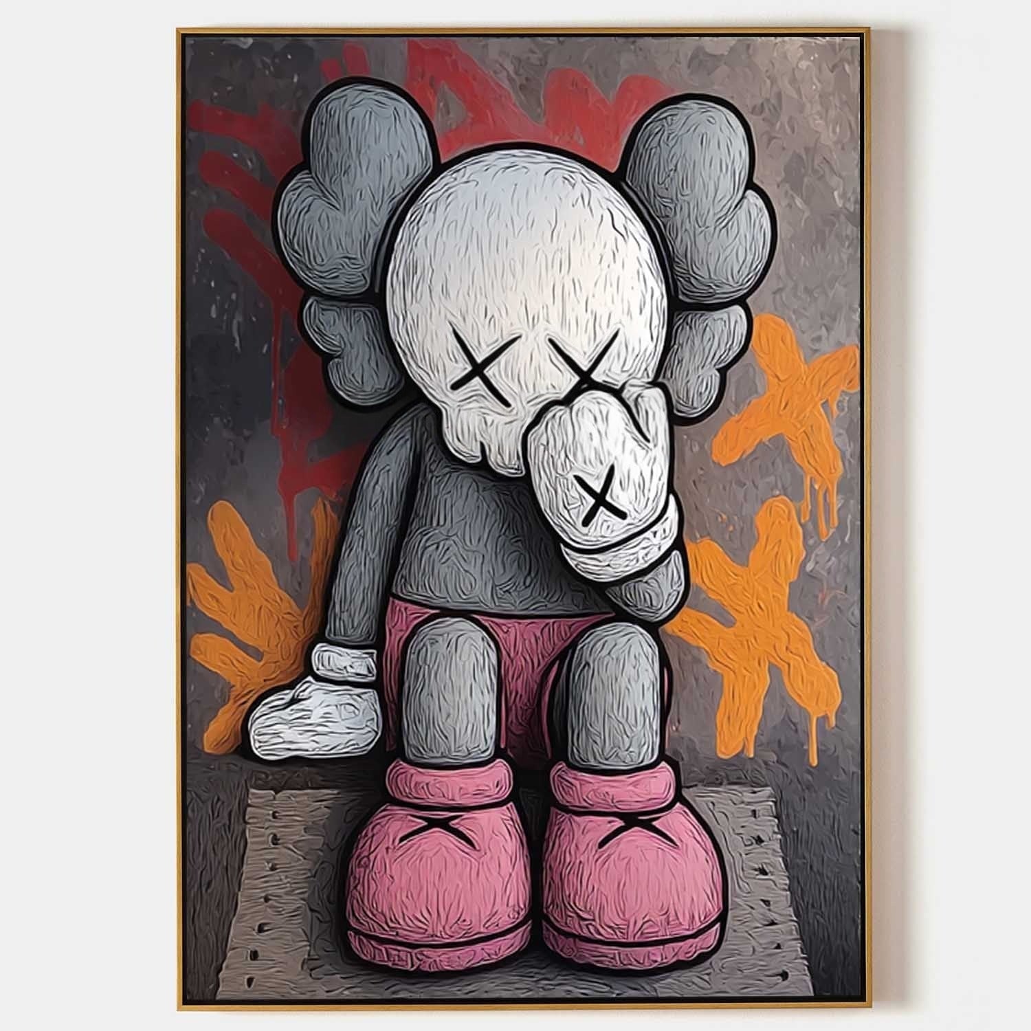 Wall Art Grey Pink Kaws Figure Graffiti Pop