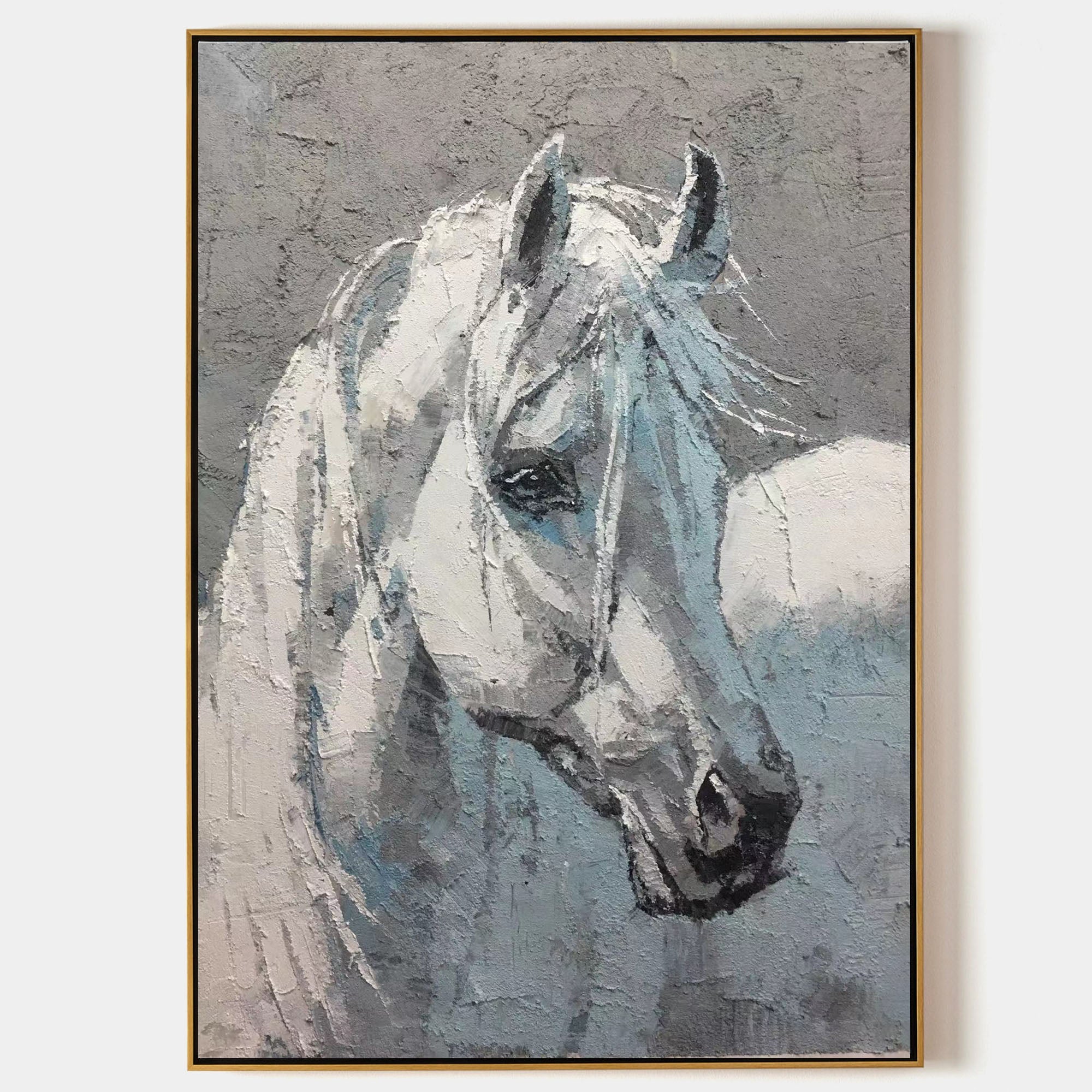 Textured Equine Portrait Animal Unstretched Linen Canvas Wall Art
