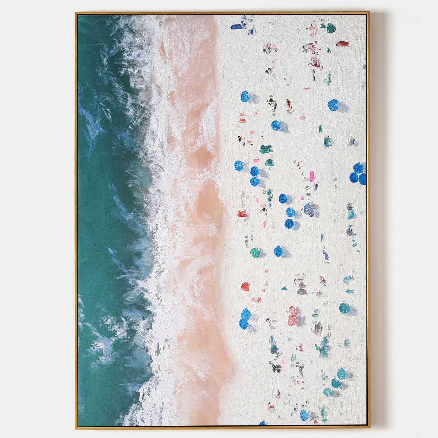 Vertical Aerial Beach Crowd Impasto Painting