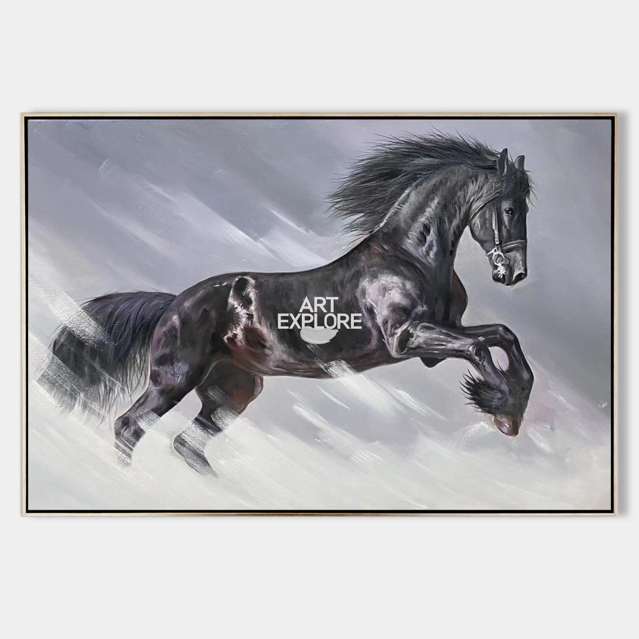 Dynamic Galloping Equine Animal Unstretched Linen Canvas Wall Art