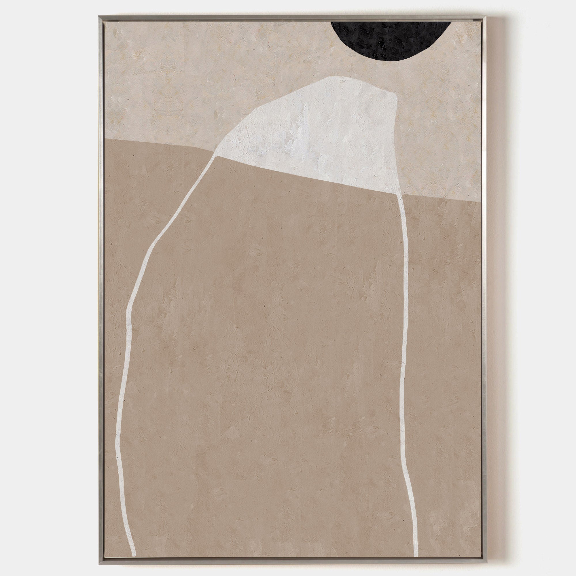 Taupe‑Beige Vertical Abstract‑Shape Line‑Textured Artwork