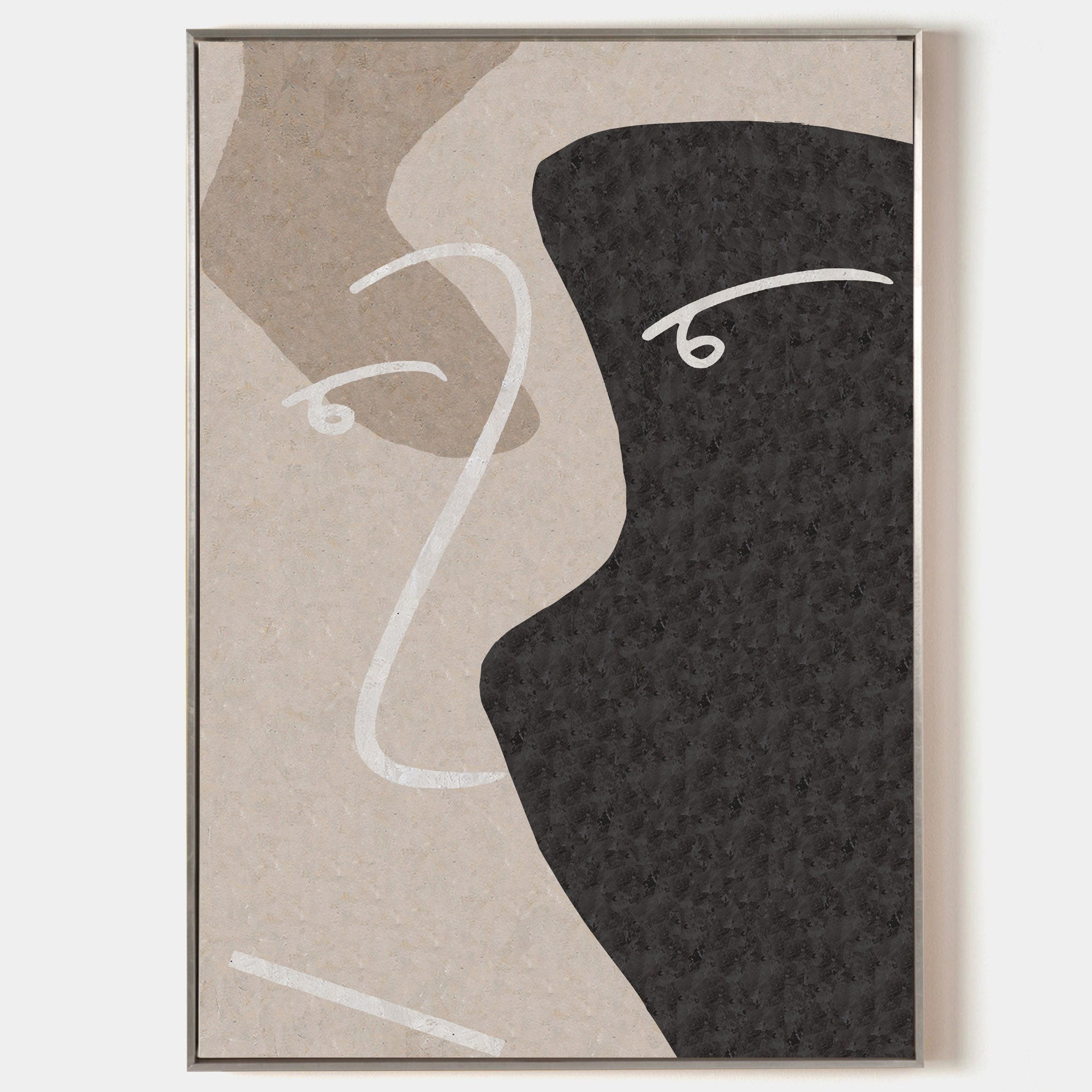 Minimalist Black Beige Abstract Face Silhouette Painting