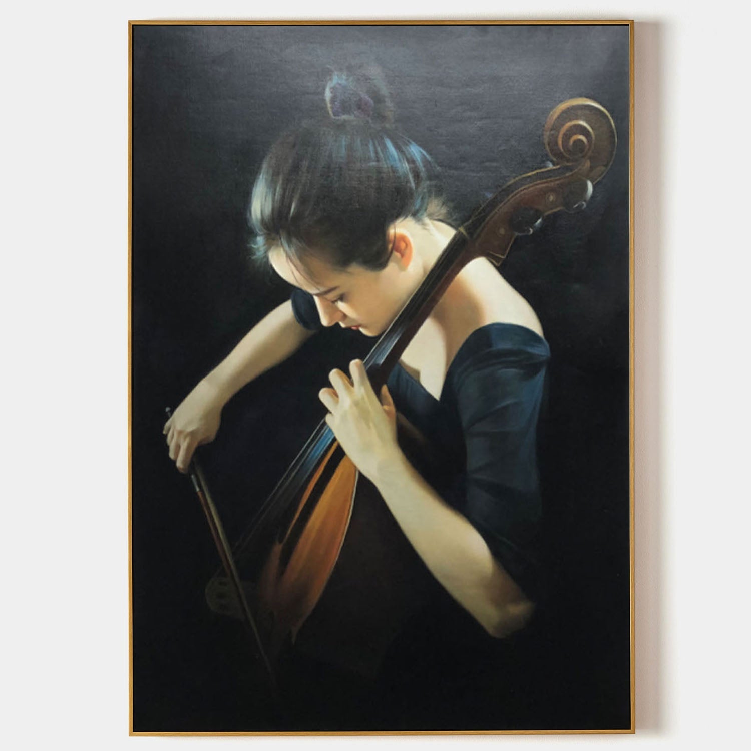Wall Art Woman Cellist Realistic Oil Painting