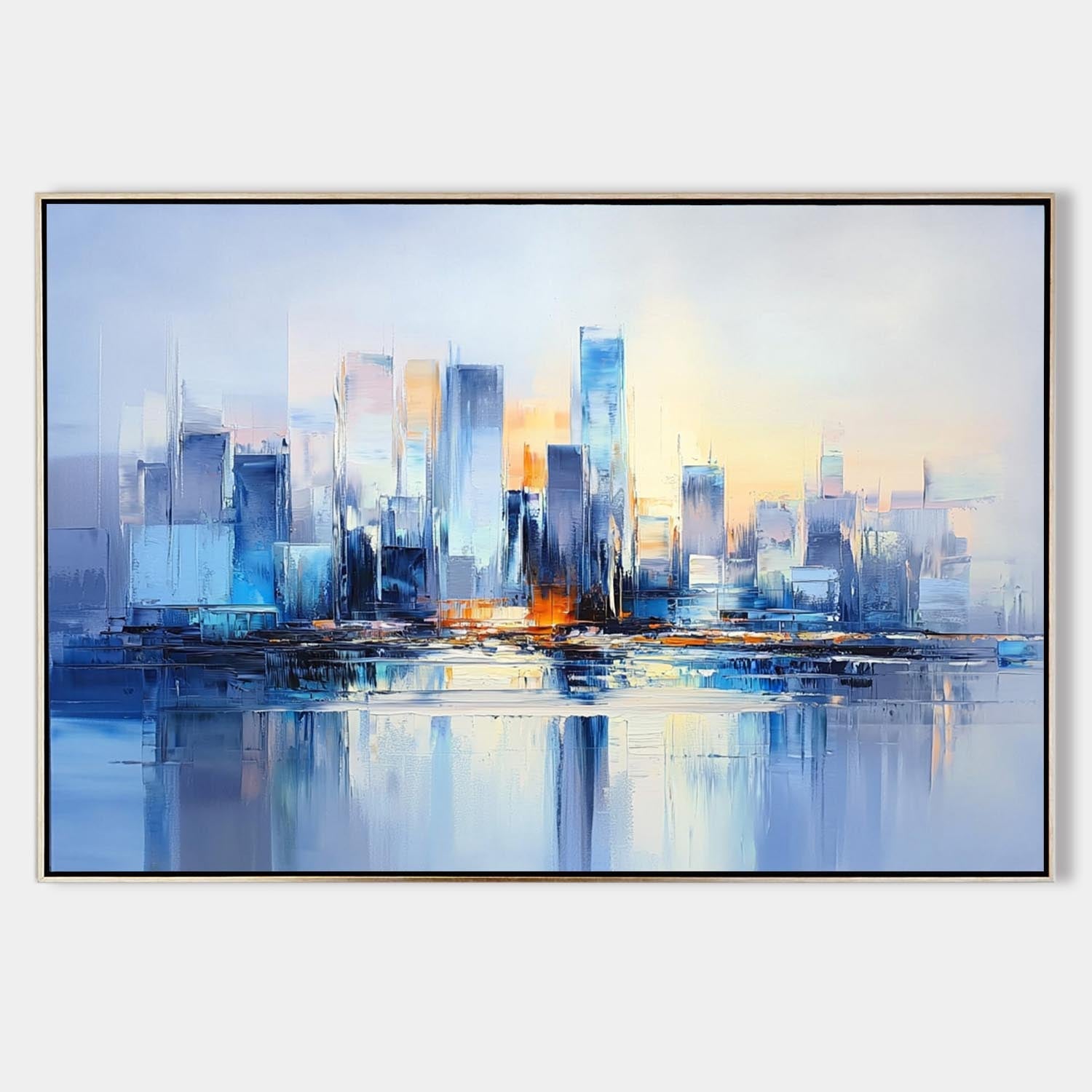 Modern Blue City Skyline Canvas Wall Art