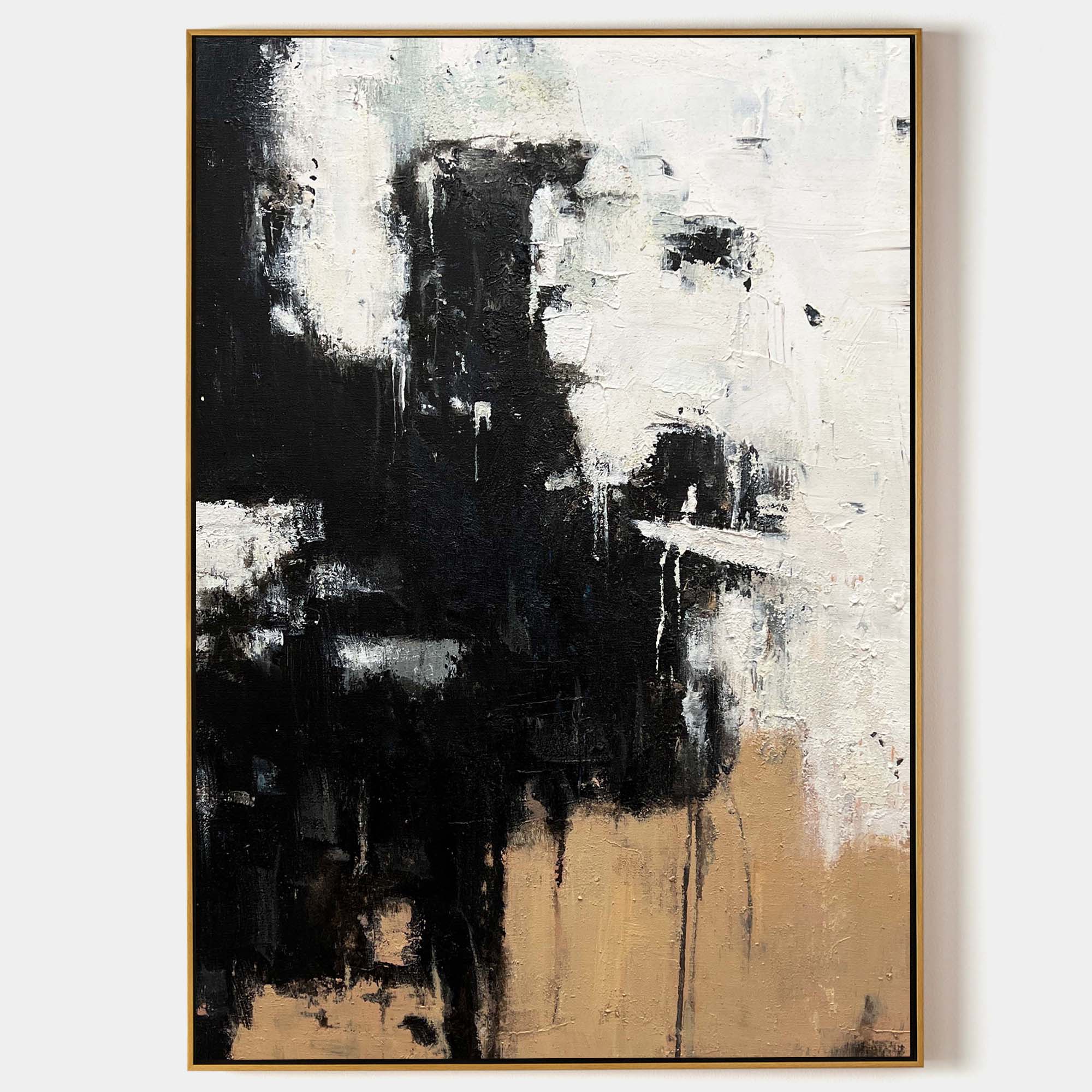 Dark Ochre Drip Effect Abstract Canvas Art