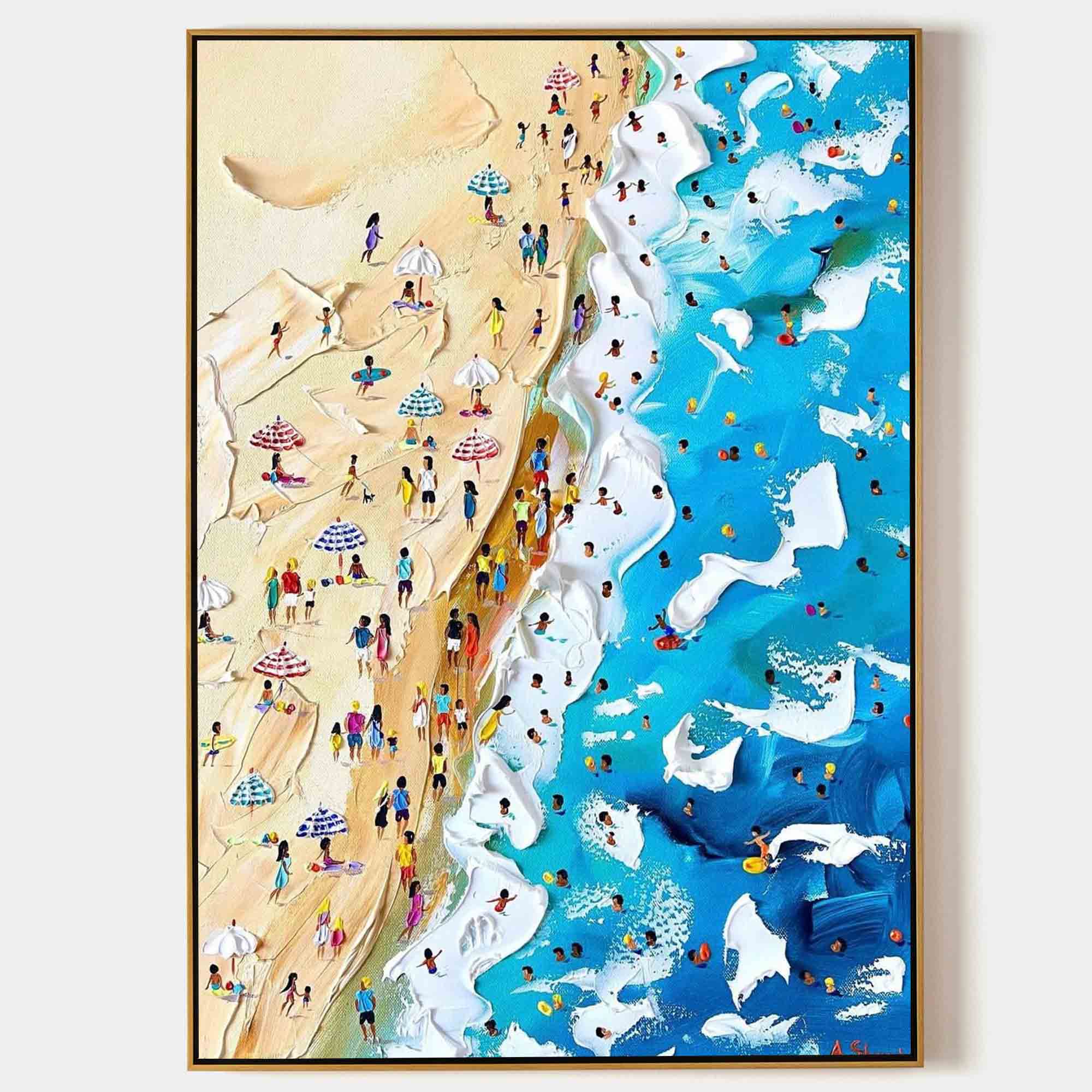 Set of 3 Vibrant Beach Scene Triptych Abstract Painting