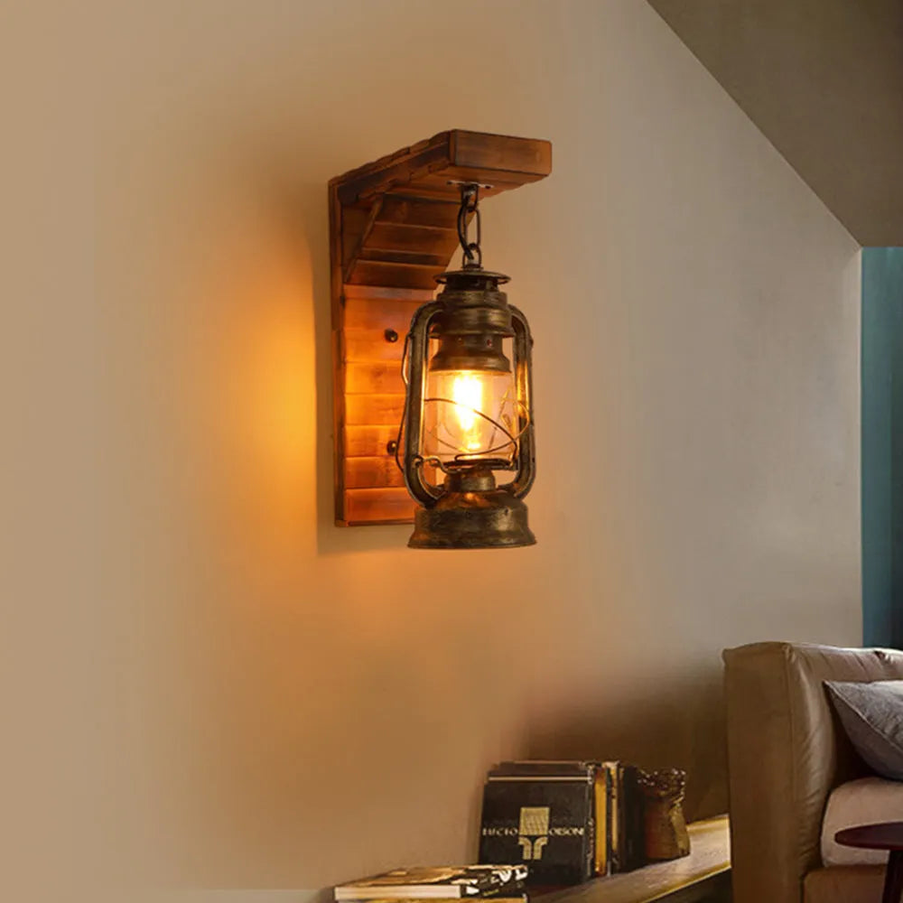 Lyros Lantern Vintage Wooden Rustic Wall Lamp - Neutralighting