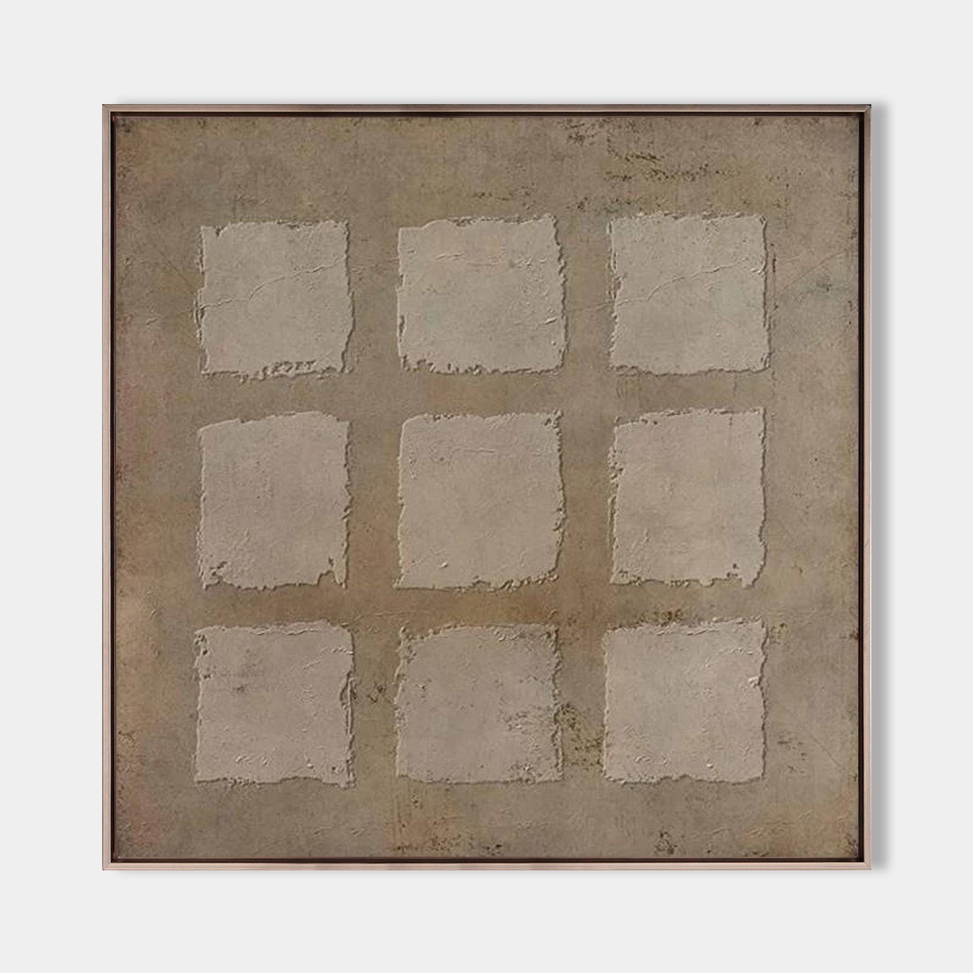 Wall Art Neutral Geometric Squares Textured Minimalist Wabi-Sabi Texture Living Room | Neutralighting