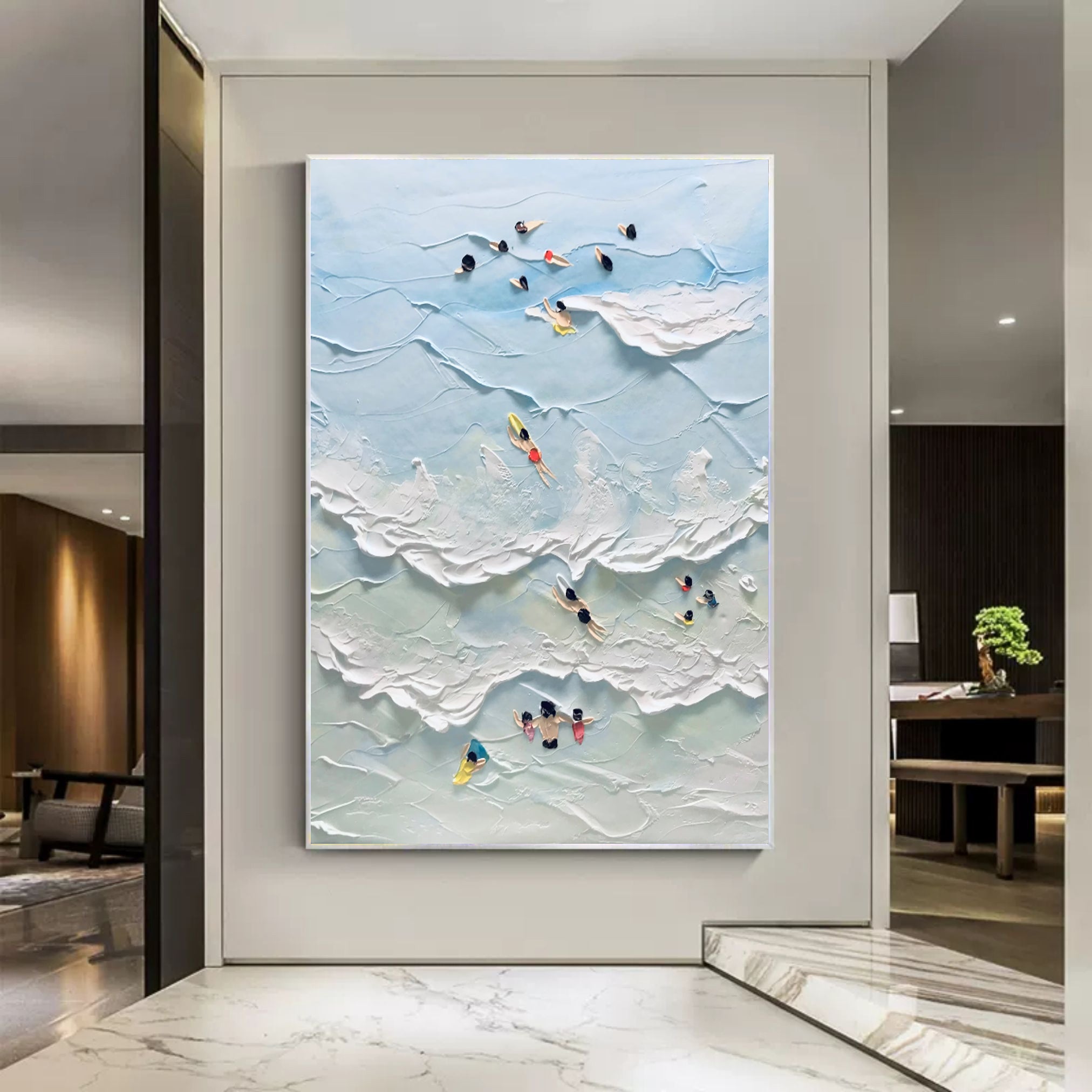 3D Textured Aerial Beach Painting Impasto Coastal