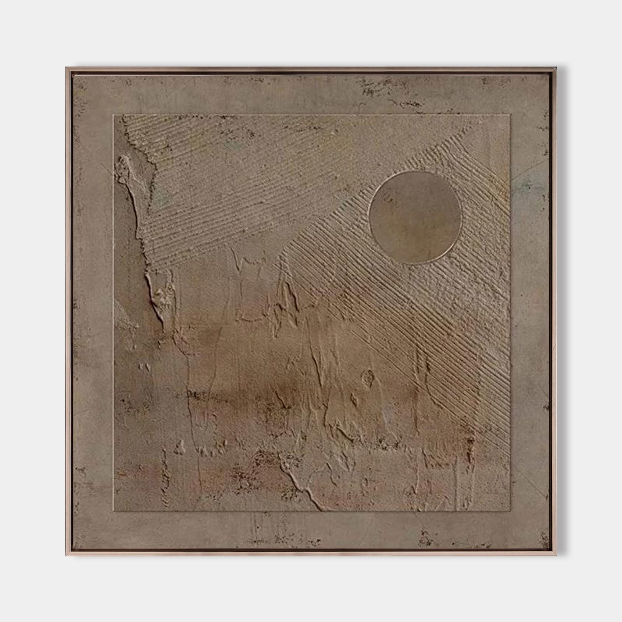 Taupe‑Beige Square Circle‑Motif Distressed‑Textured Artwork