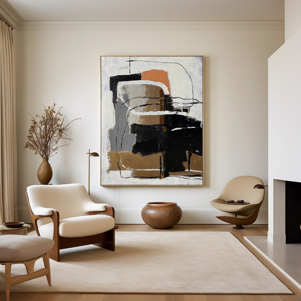 Black And Brown Abstract Painting ABAV185 - Neutralighting