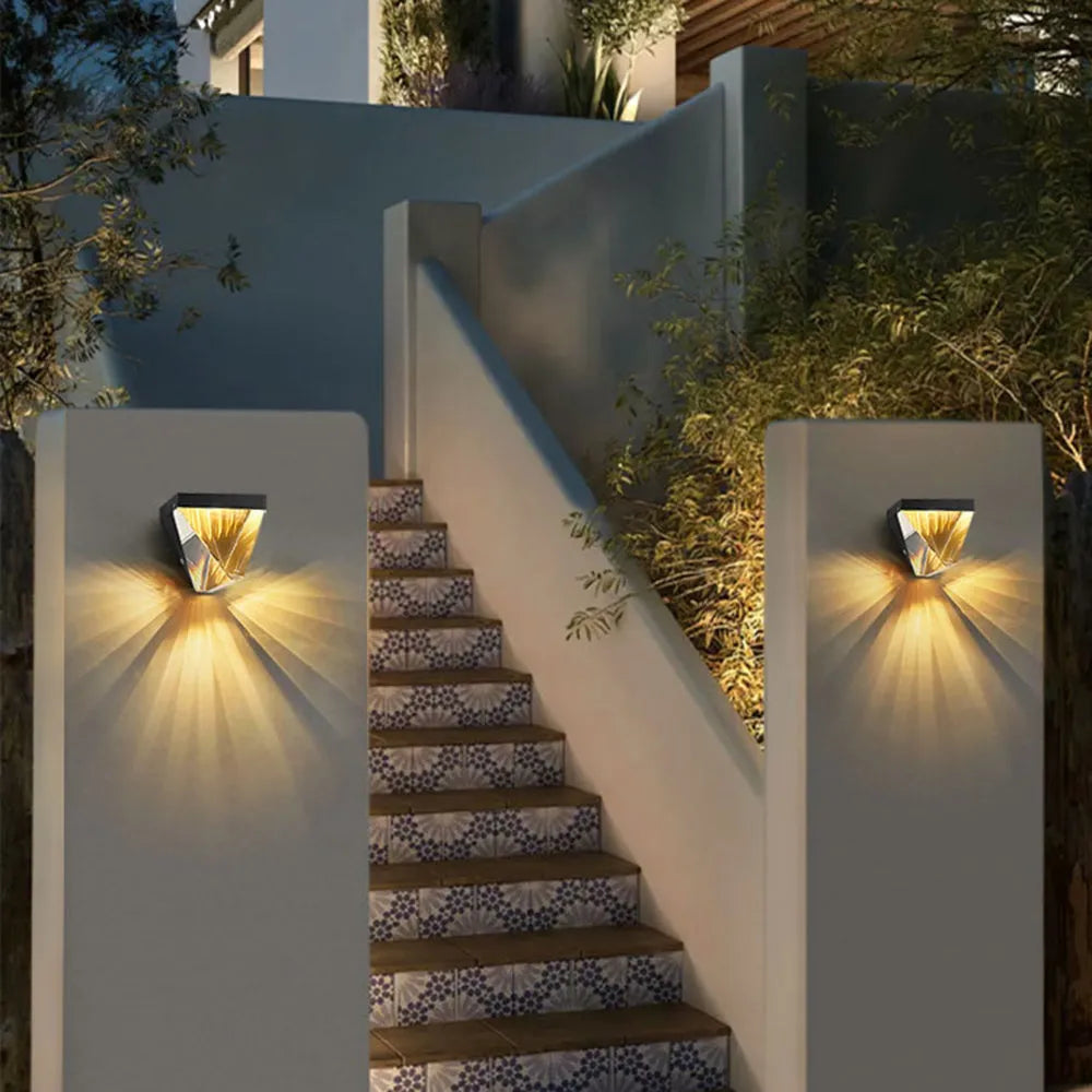 Laxor Waterproof Diamond Shape Metal/Crystal Outdoor Wall Lamp, Gold/Black - Neutralighting