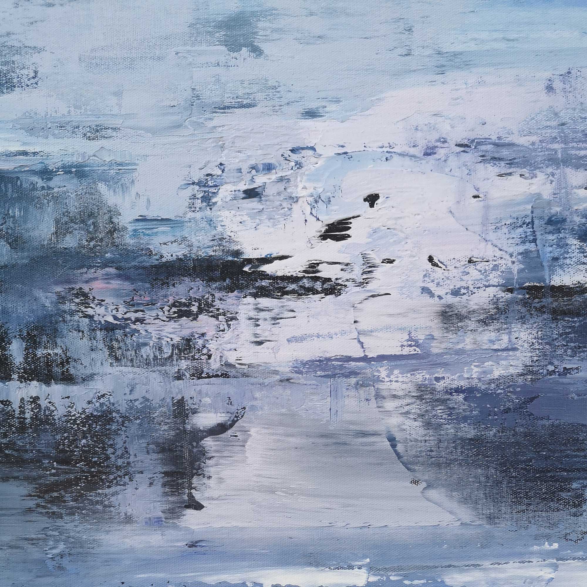 Blue‑Purple‑White Vertical Seascape Blended Impasto‑Textured Artwork