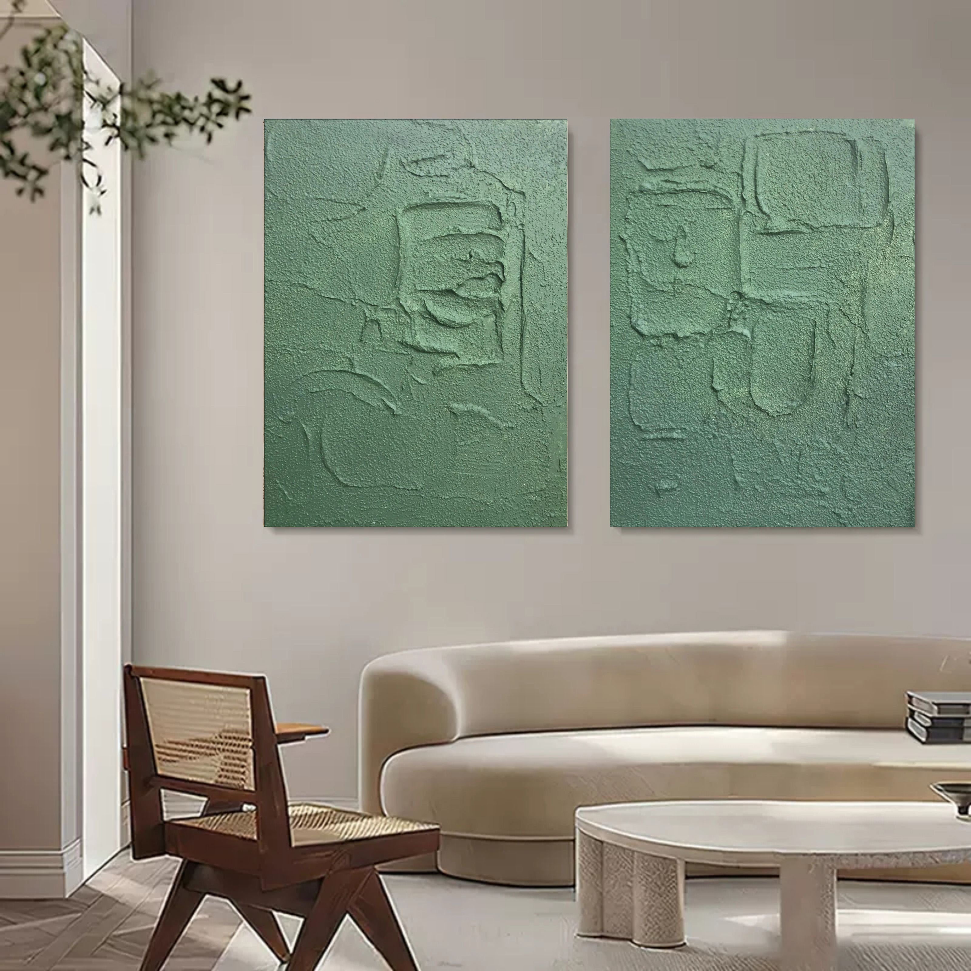Wall Art Vertical Abstract Geometric Relief Sage Green