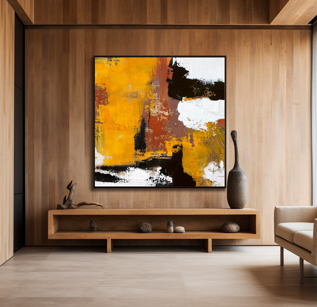 Vibrant Warm‑Tone Abstract Bold Brushstroke Heavy Impasto Textured Artwork