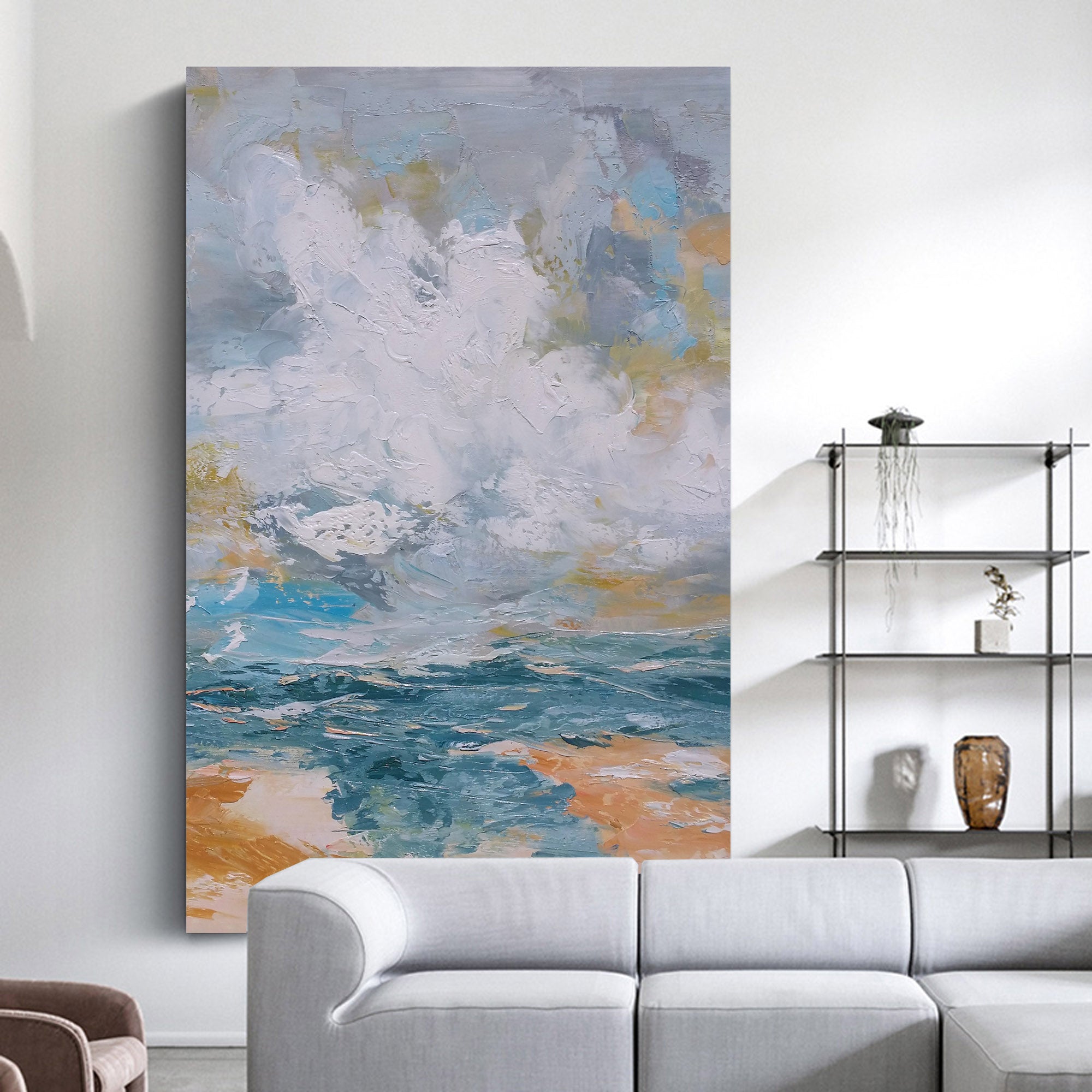 Impasto Seascape Abstract Hand‑Painted Thick‑Layer Ocean Wave Textured Artwork
