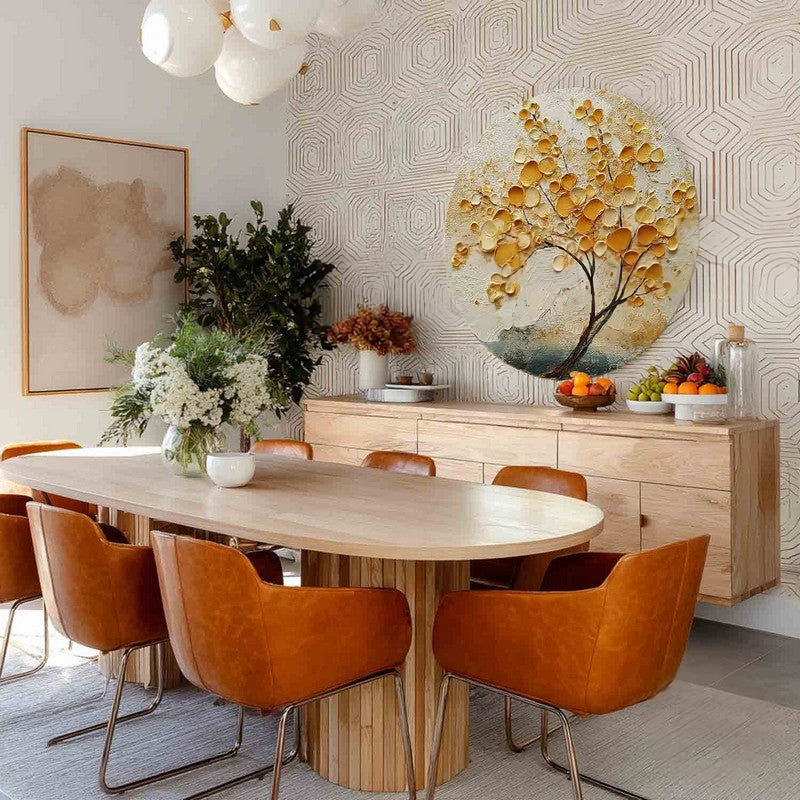 Wall Art Golden Leaf Tree Circular Amber Leaf