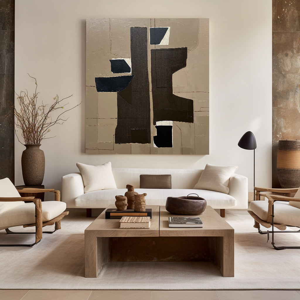 Neutral Geometric Abstract Block Canvas Wall Art