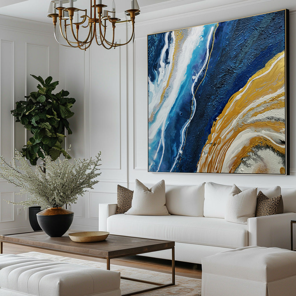 Gold Blue Abstract Art