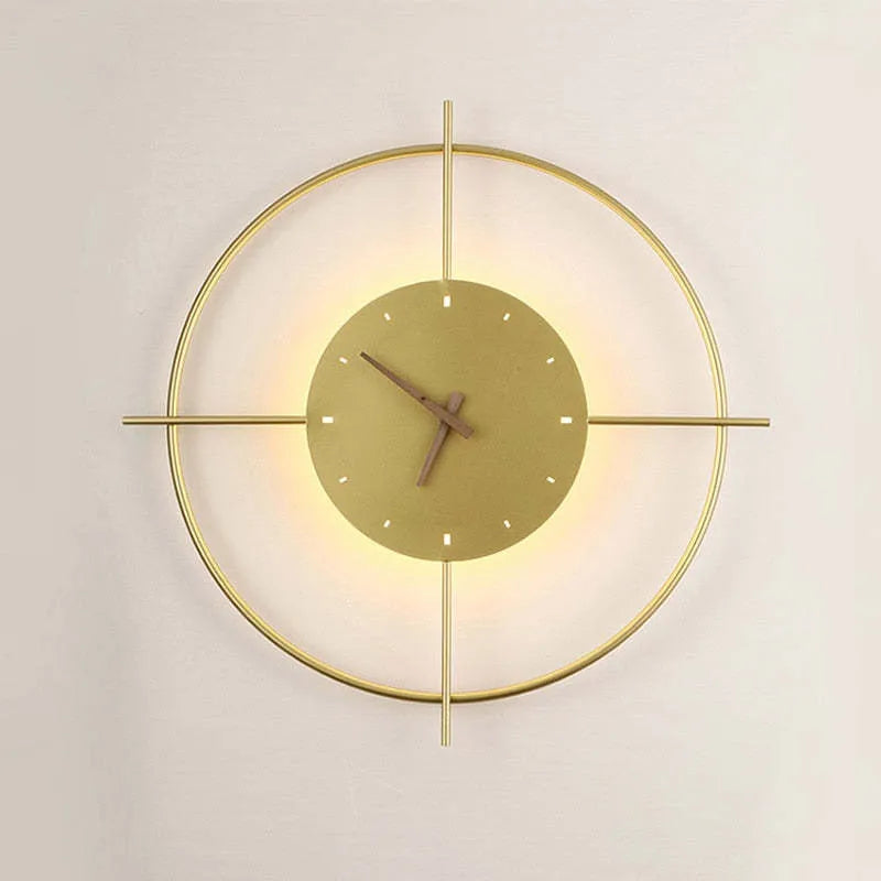 Glint Modern Clock Round Wall Lamp, Gold/Black
