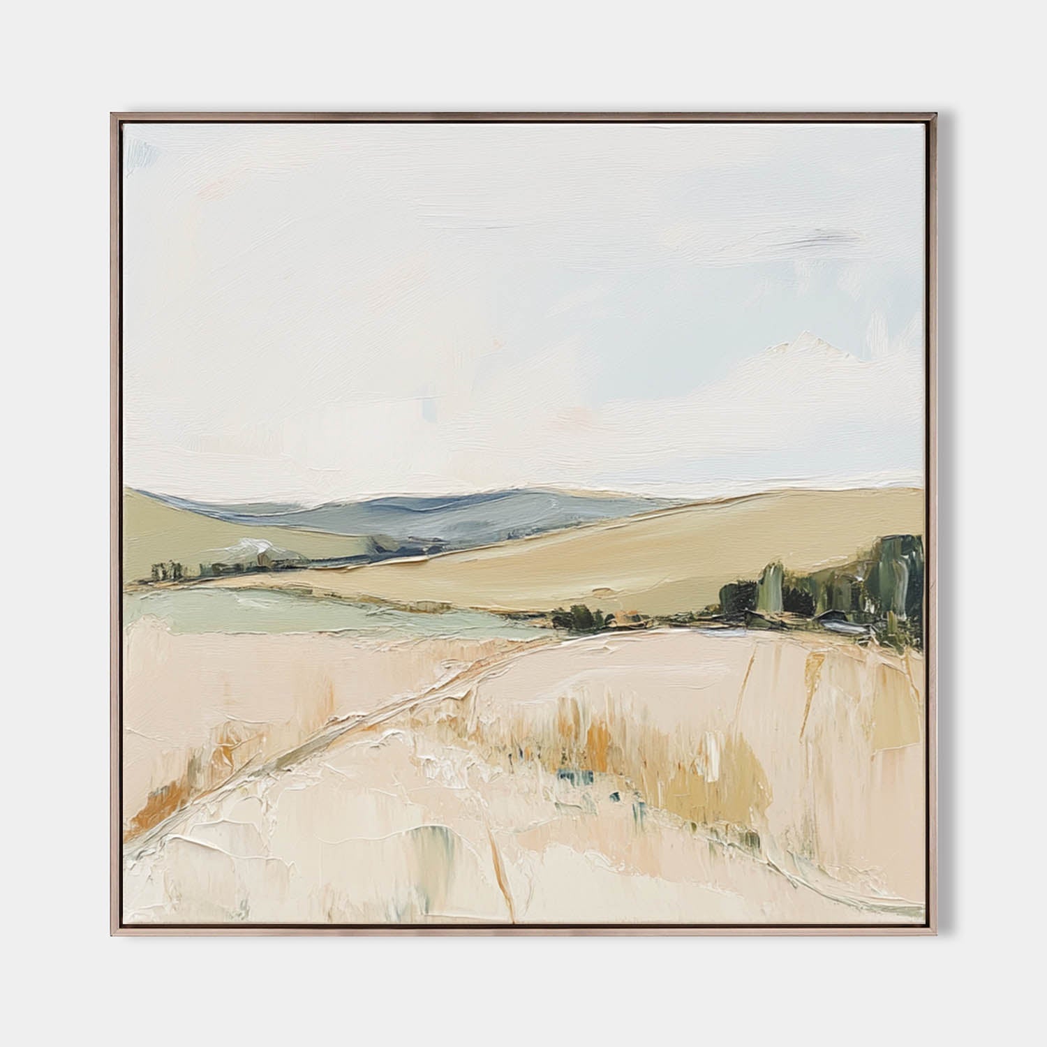 Soft Pastoral Landscape Watercolor Square Canvas Art