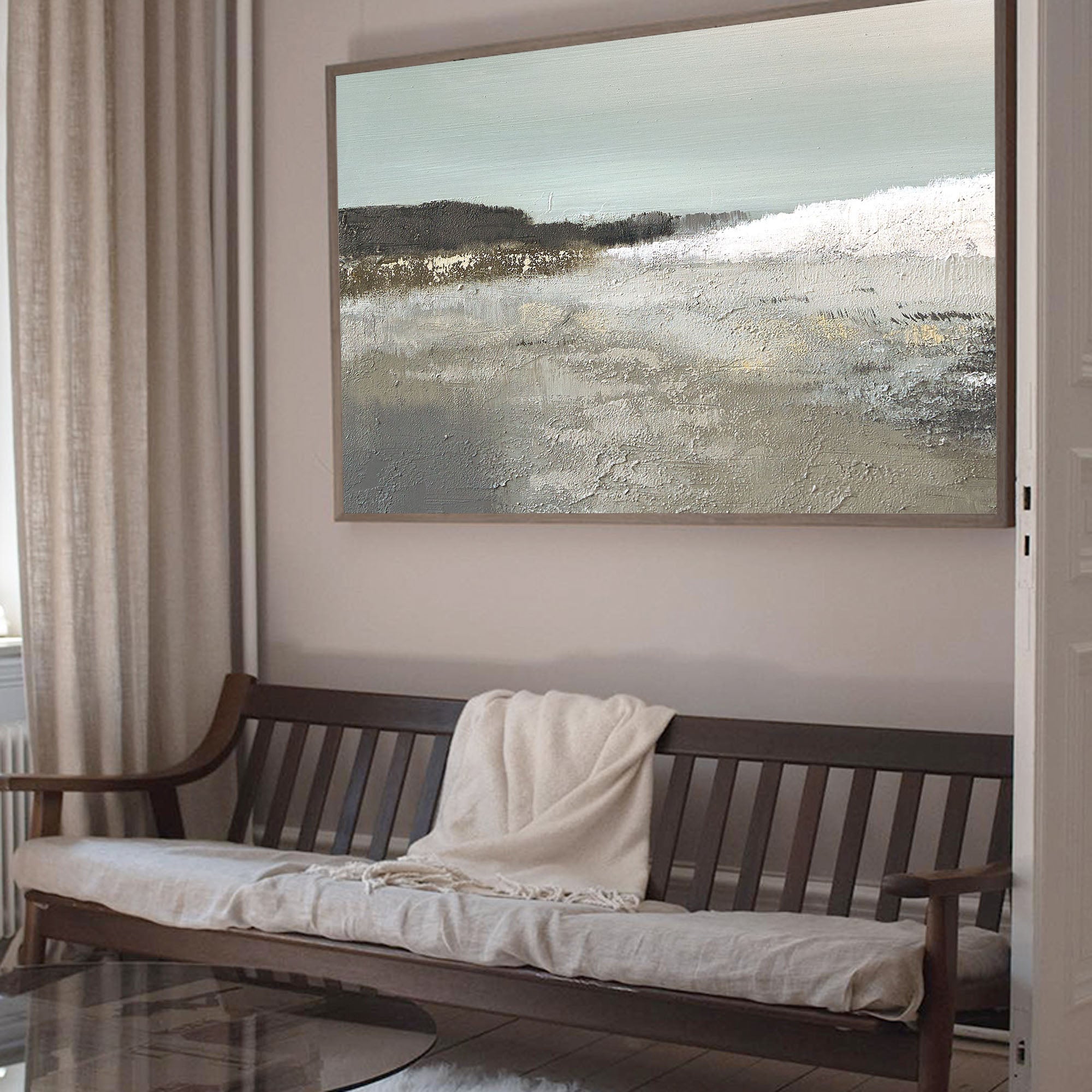 Misty Coastal Horizon Textured Landscape Wall Art