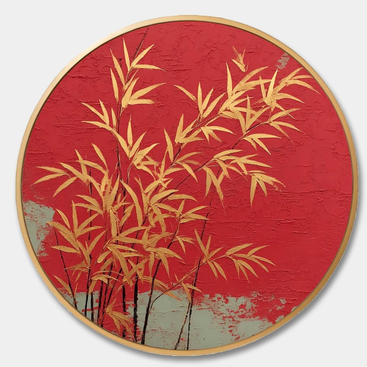Wall Art Round Golden Bamboo Red