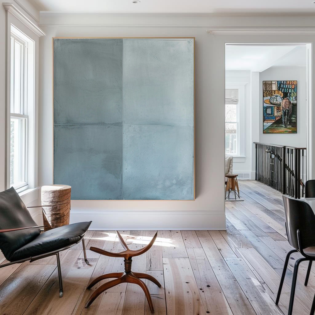 Wall Art Grey Blue Geometric Panels Minimalist Textured Canvas Living Room| Neutralighting