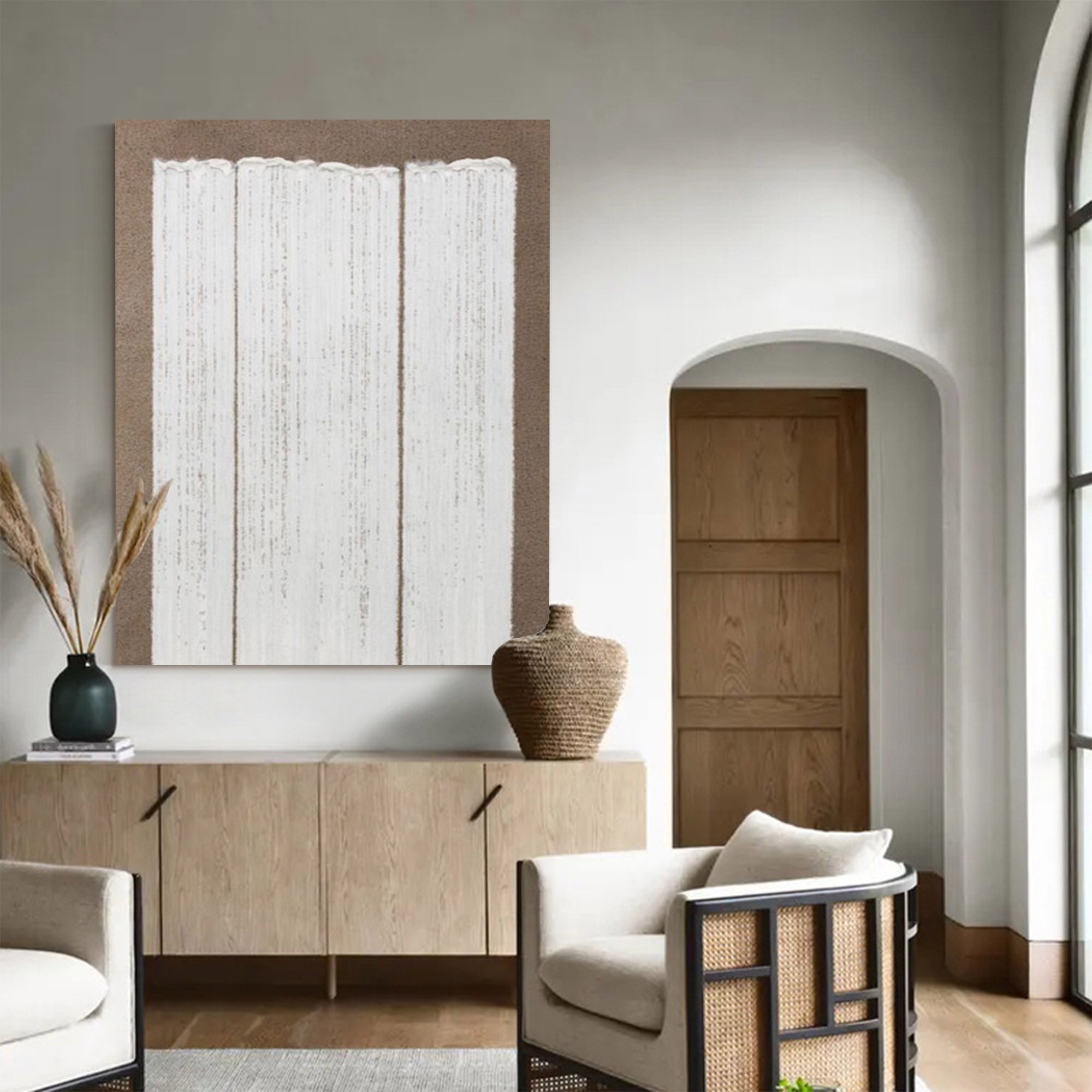 Tess Beige White Textured Canvas Print